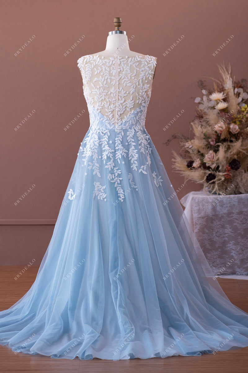 Illusion Back Court Train Designer Colored Wedding Ball Gown