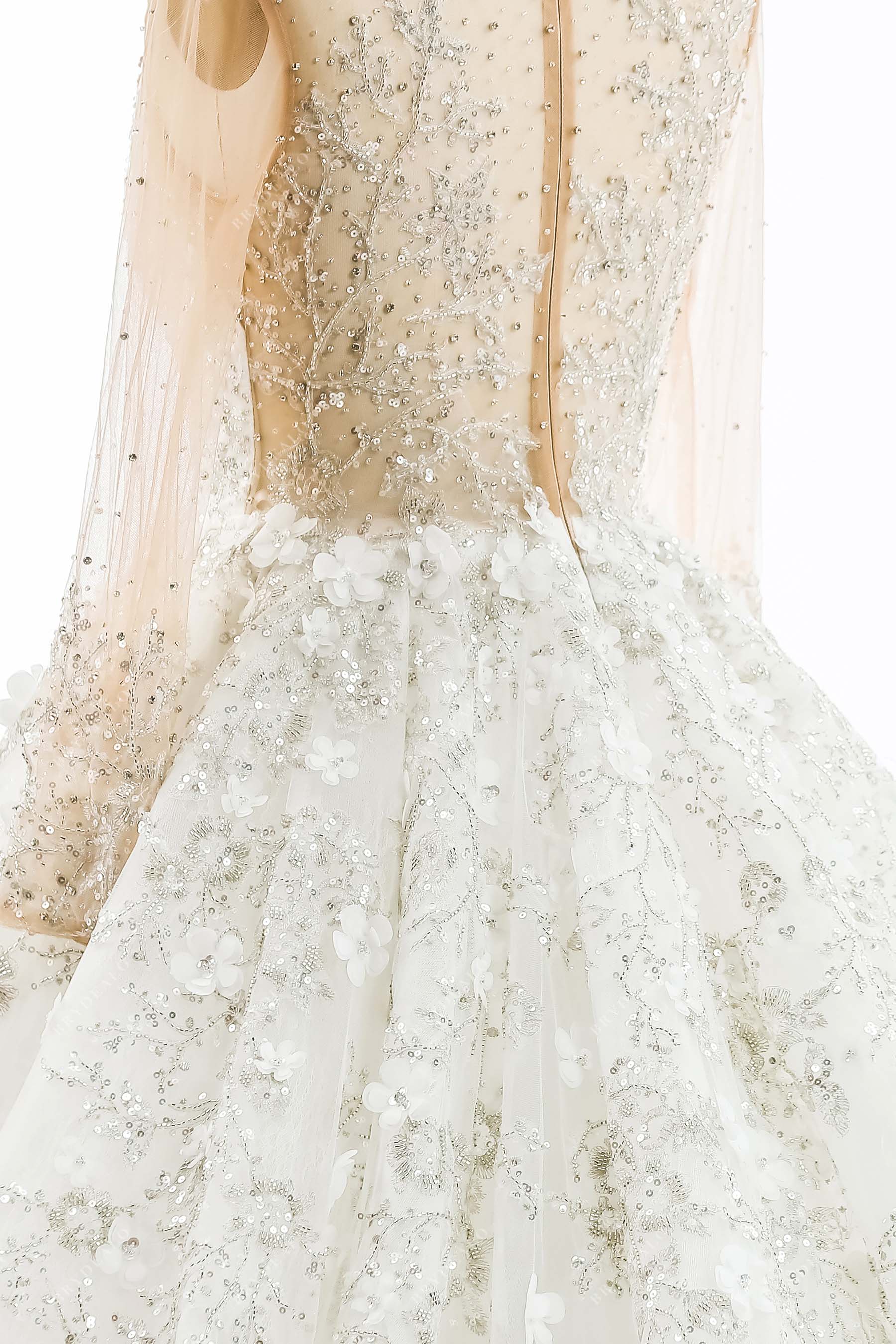 illusion back long sleeves sequined lace bridal dress