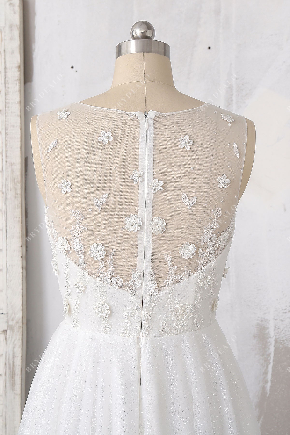 sleeveless illusion back bridal gown