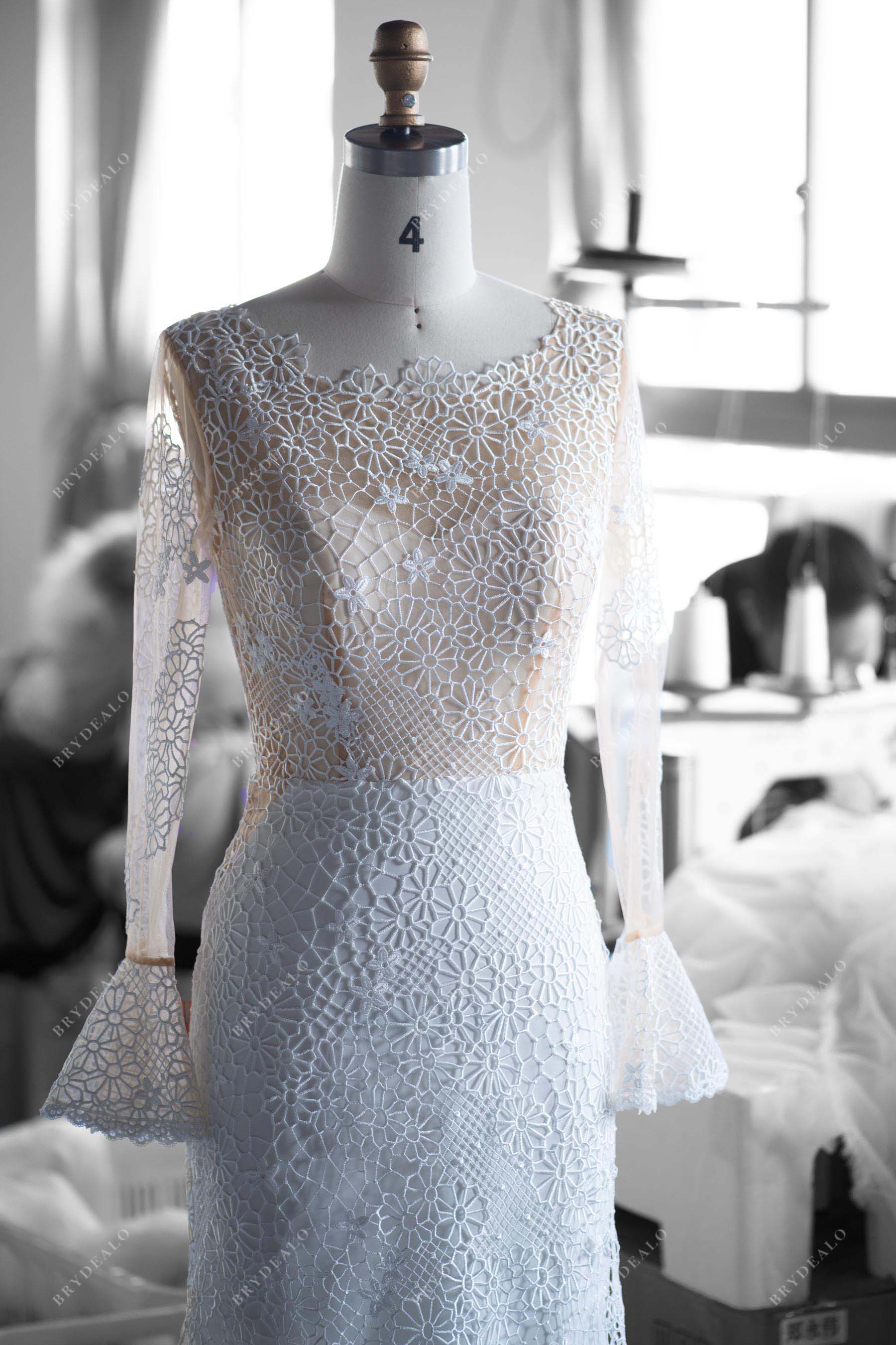 custom illusion bateau neck lace wedding gown