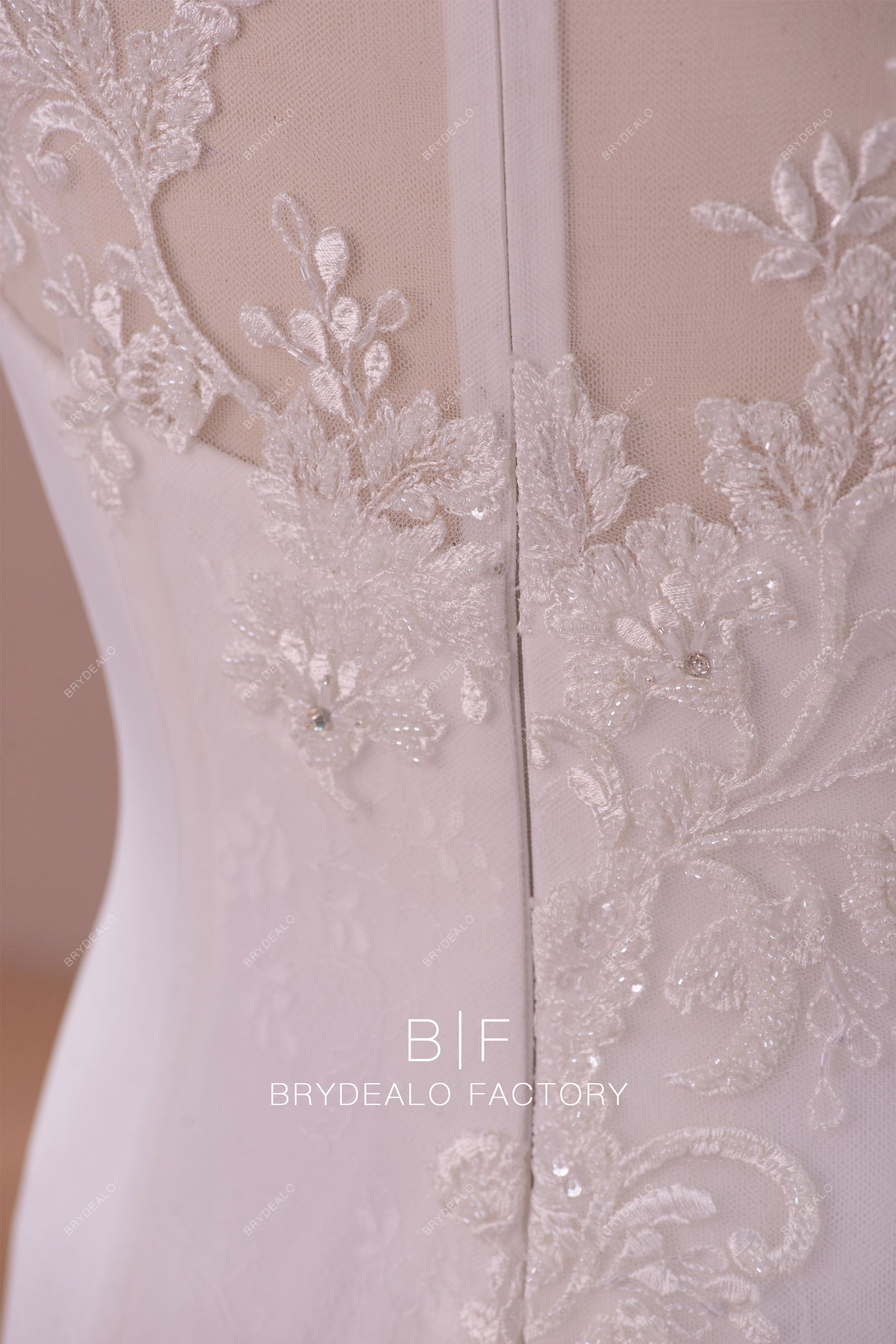 illusion beaded lace back bridal gown