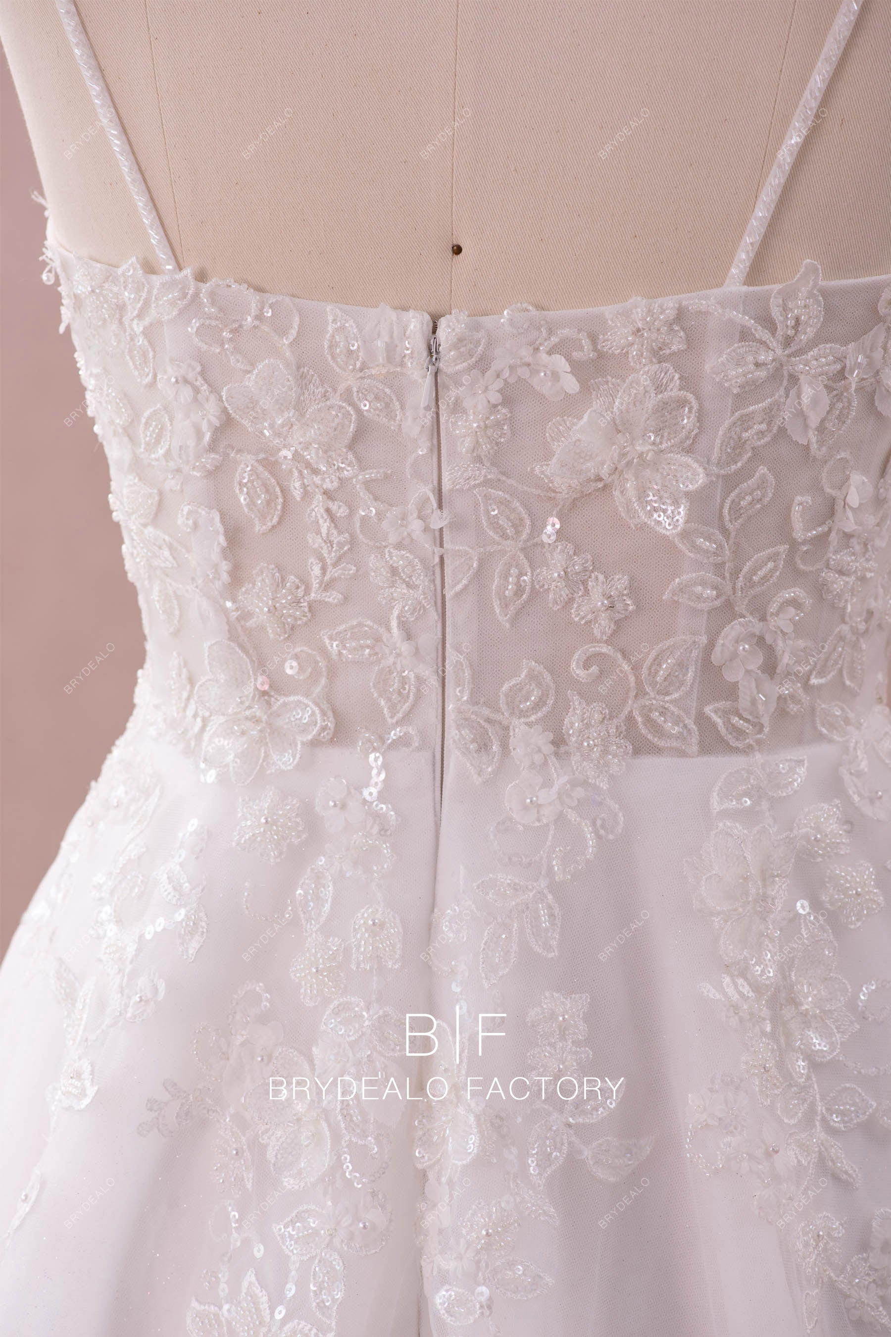 straps illusion beaded lace bridal dress
