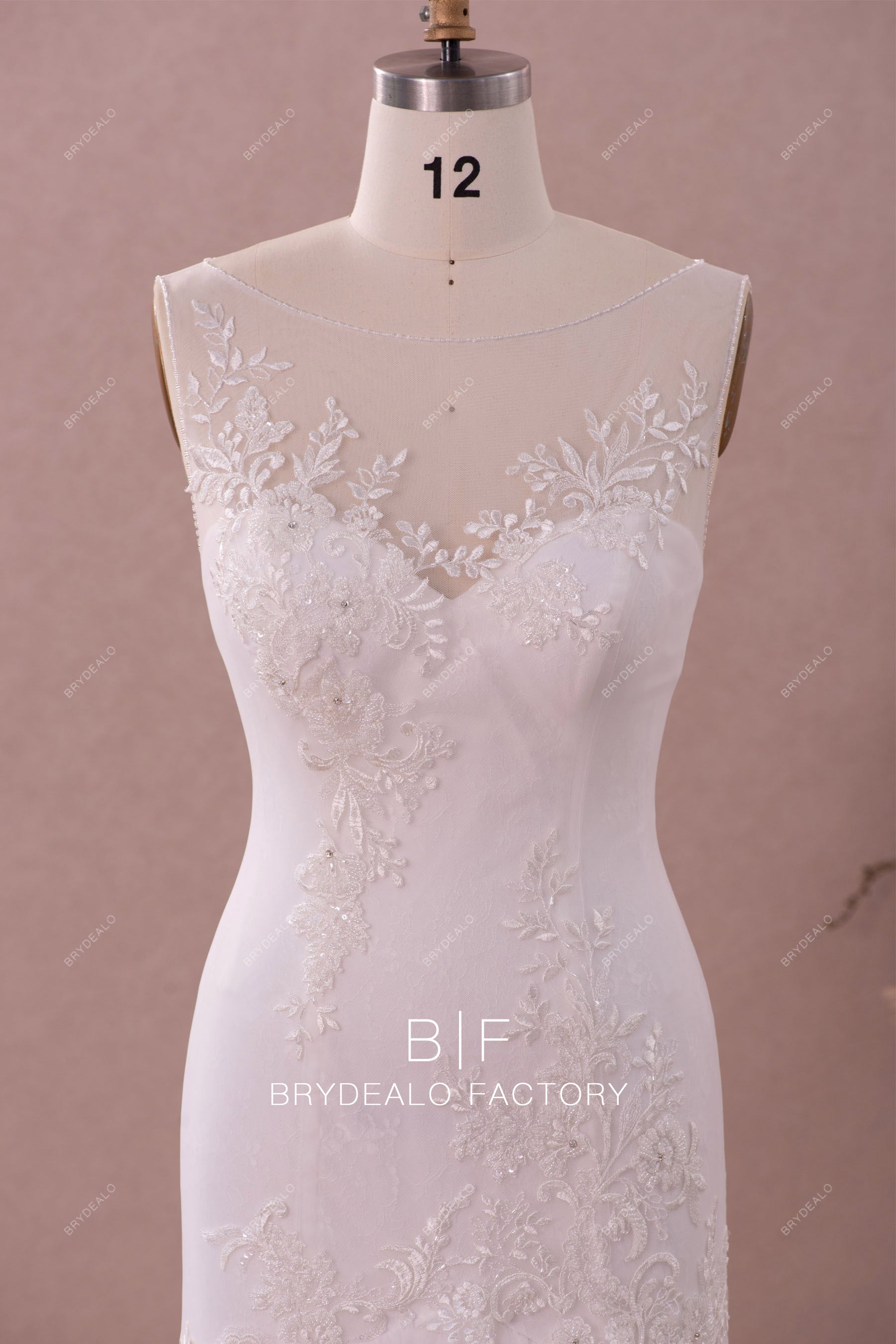 illusion beaded neck gorgeous lace wedding dress