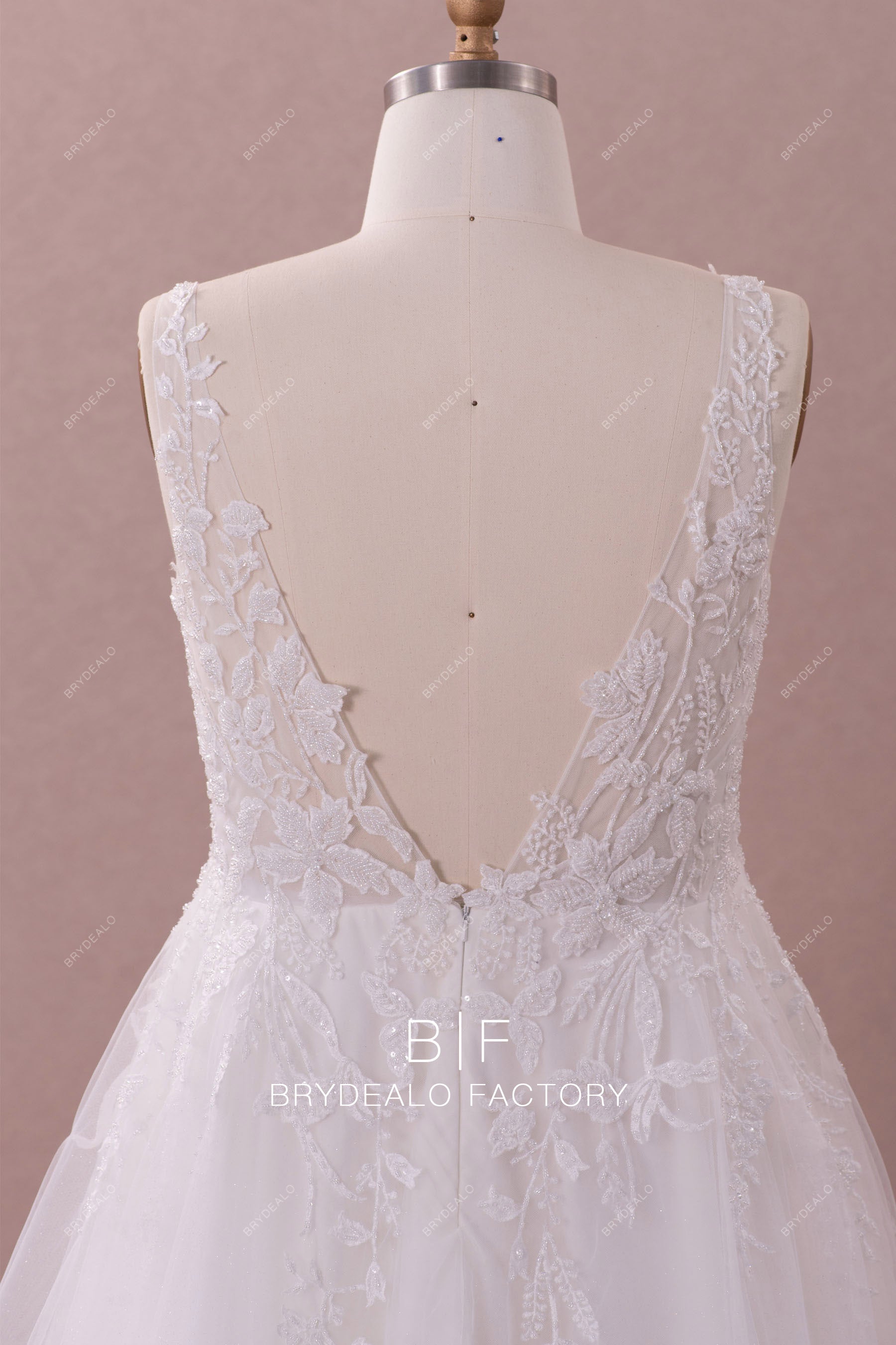 sheer v-back beaded lace plus size wedding dress