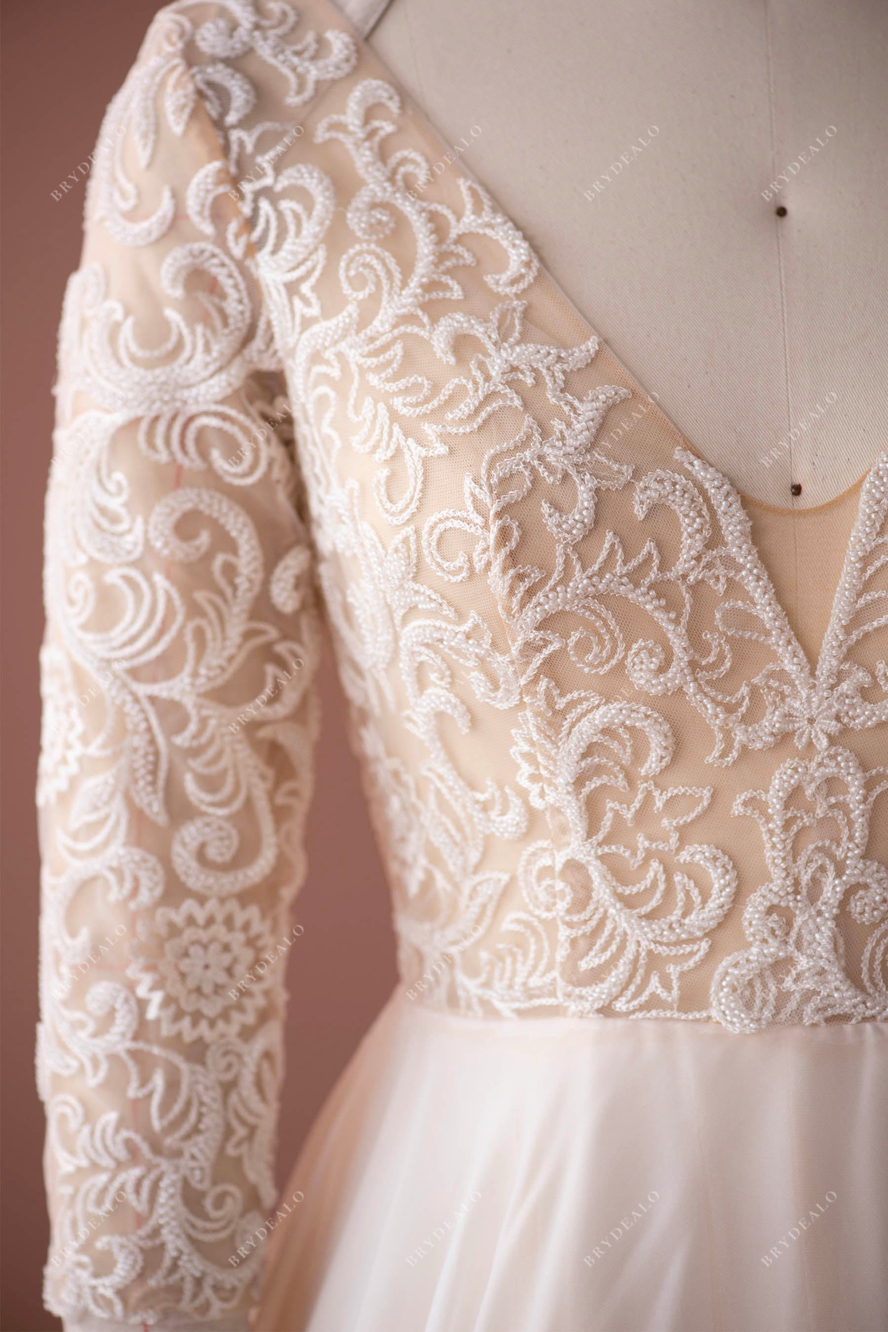 illusion beaded lace sleeves wedding dress