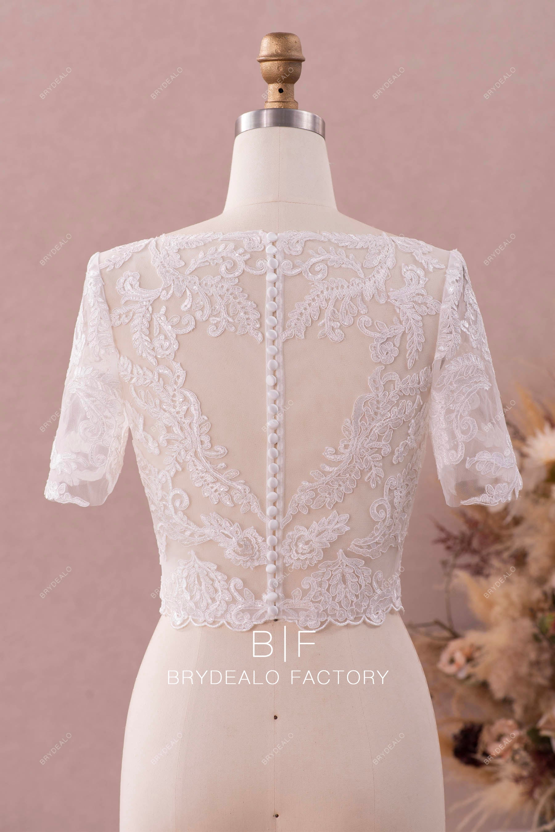 exquisite illusion buttoned back bridal crop top 