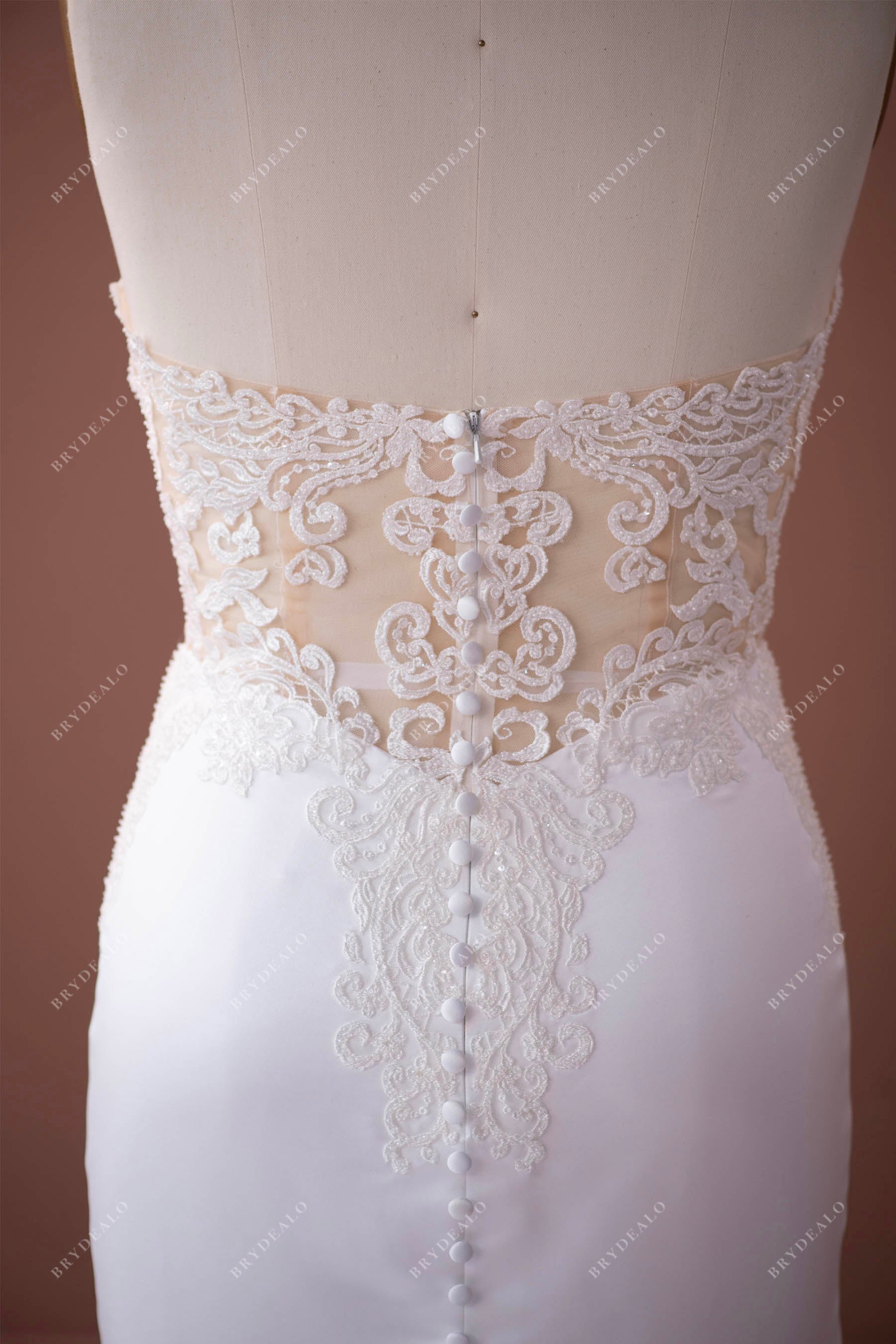 illusion lace buttoned back wedding dress