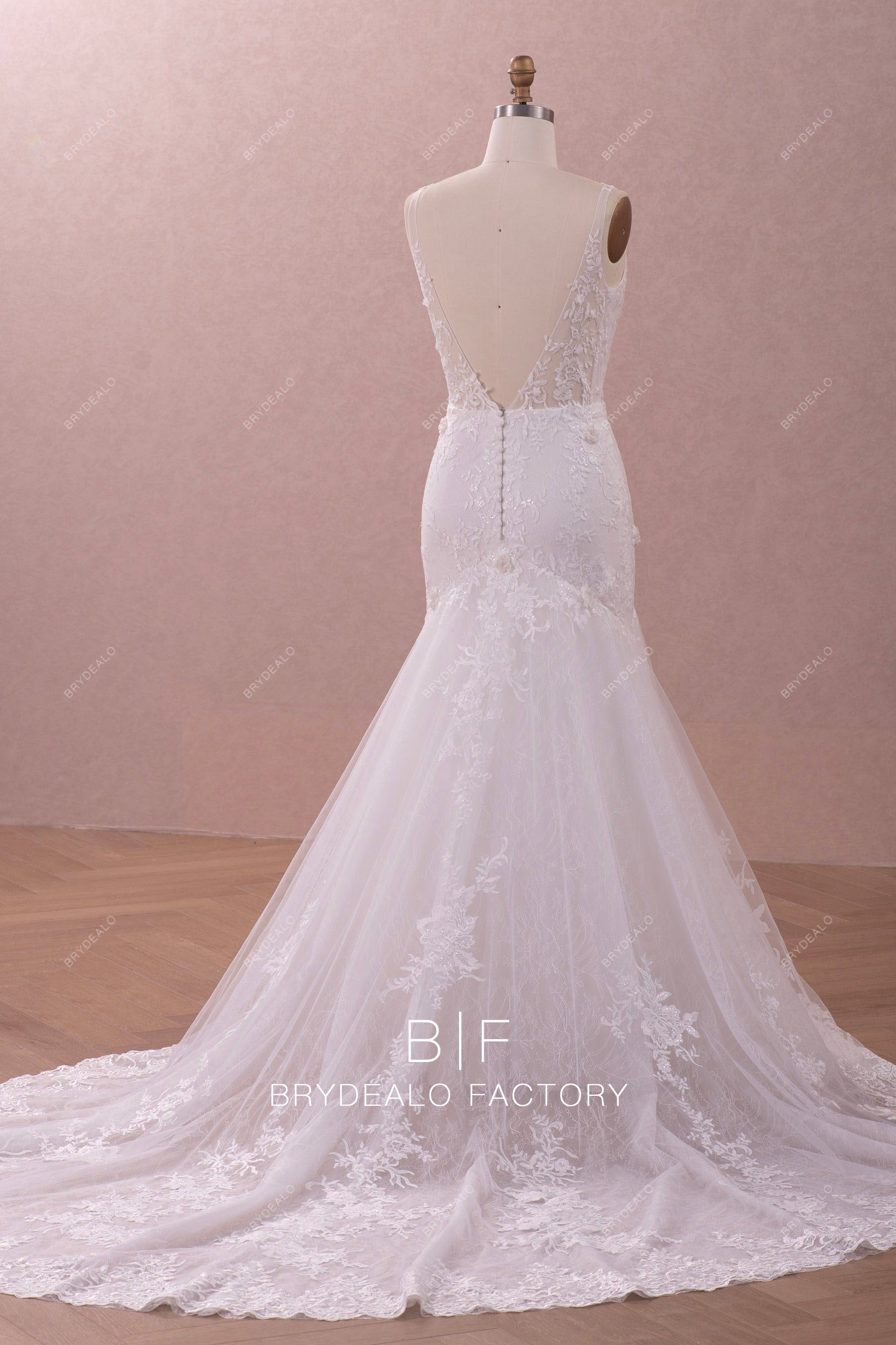 open back trumpet bridal gown