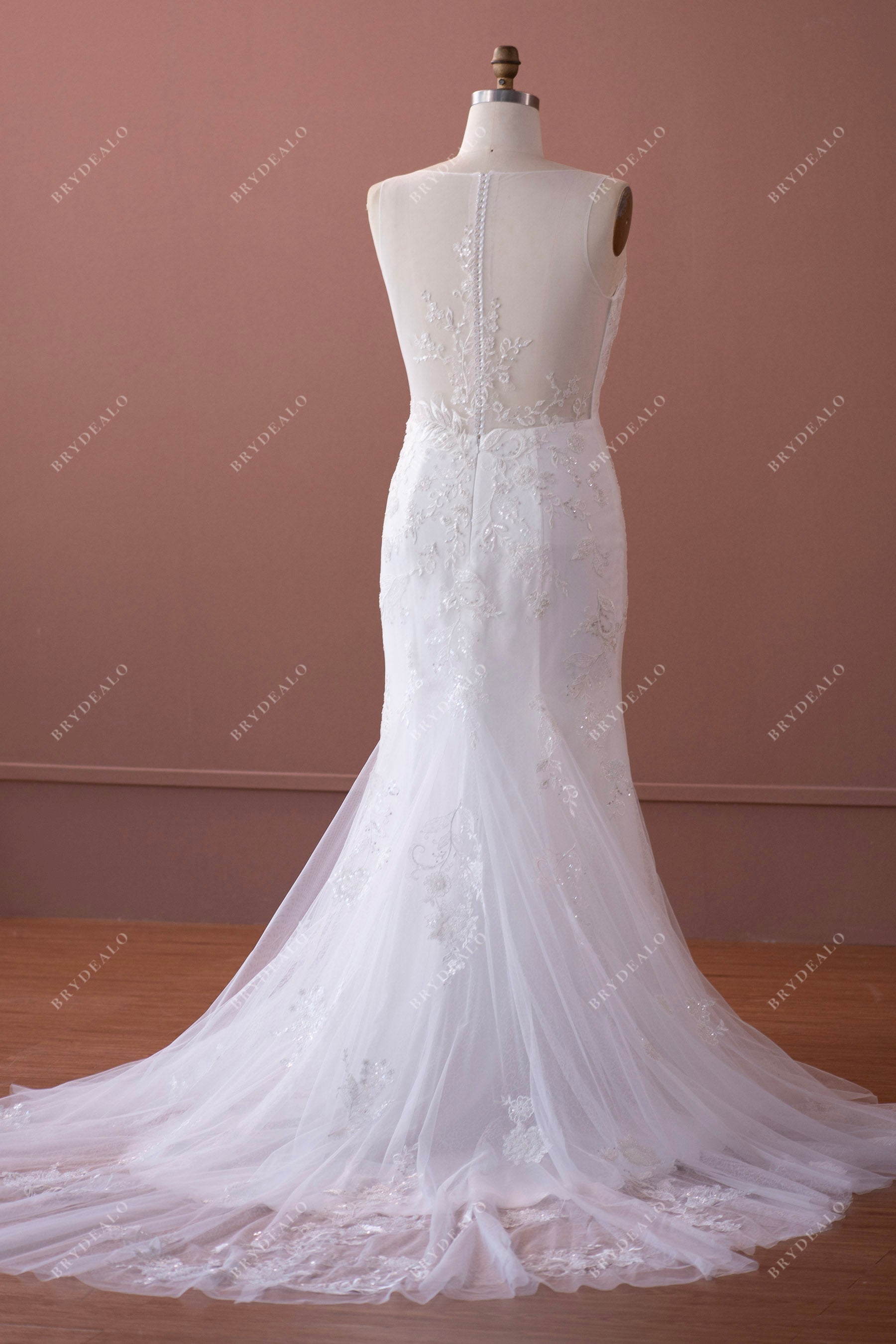 illusion buttoned back mermaid wedding dress