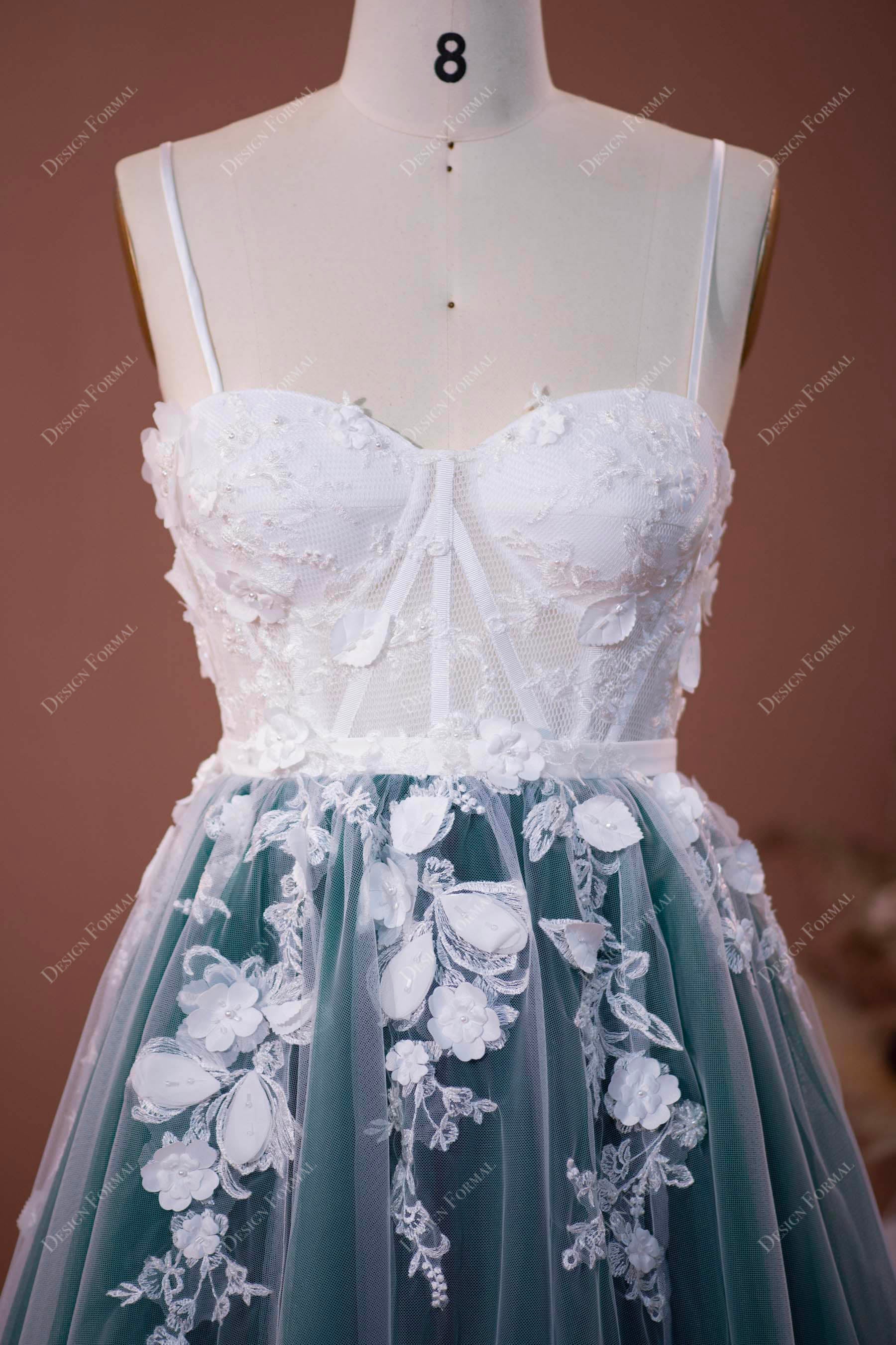 illusion corset designer 3D lace bridal gown