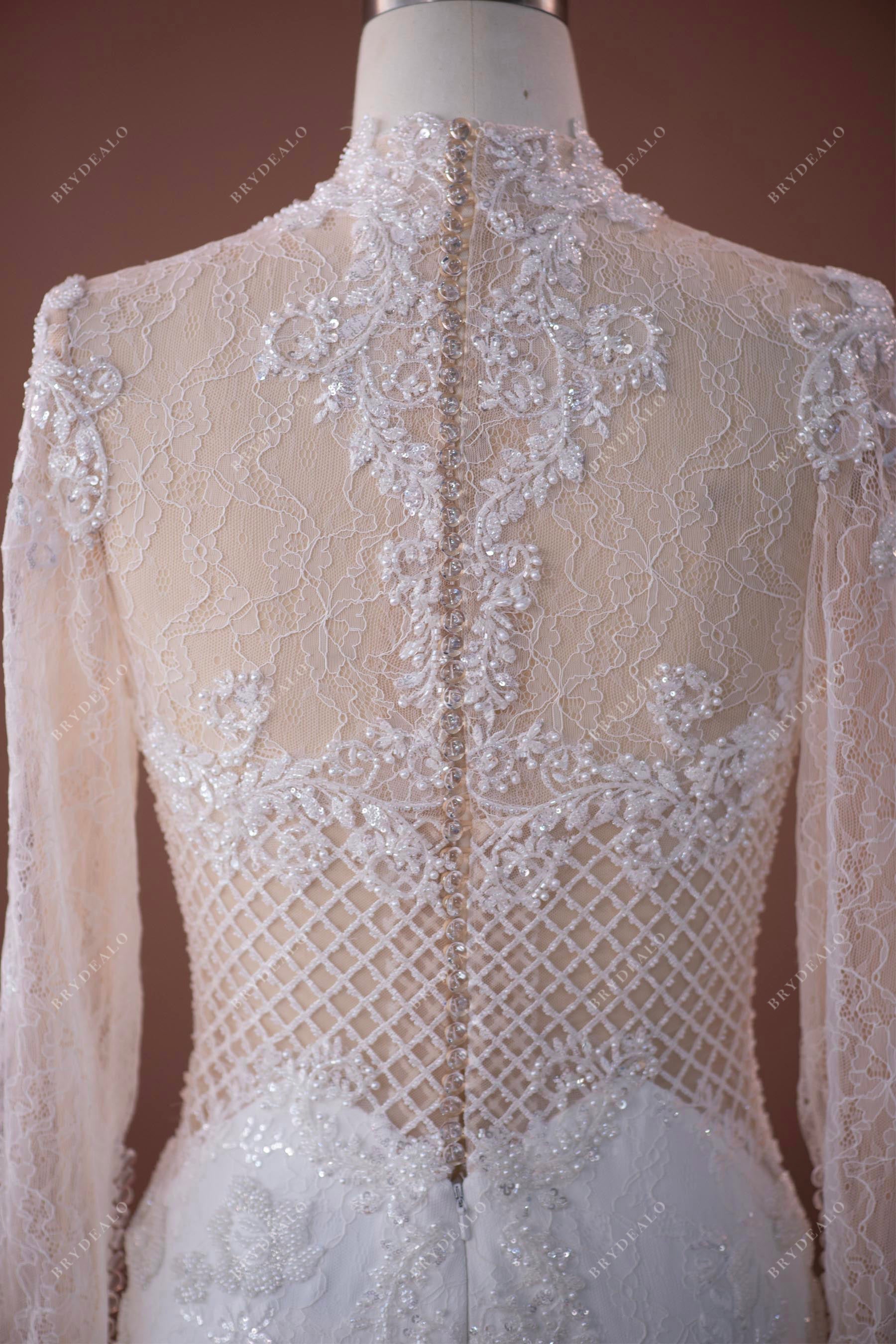 high neck illusion crystal button back trendy wedding dress