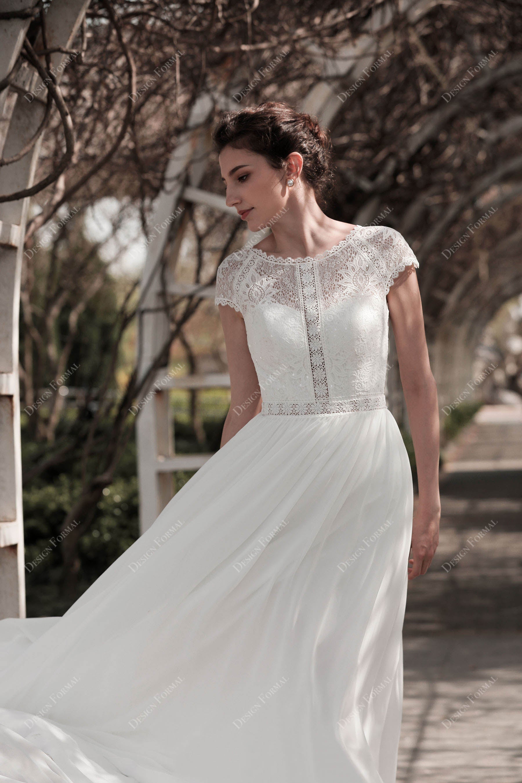 Elegant Cap Sleeve Lace and Chiffon A-line Wedding Dress – Brydealo Elegant Cap Sleeve Lace and Chiffon A-line Wedding Dress – Brydealo