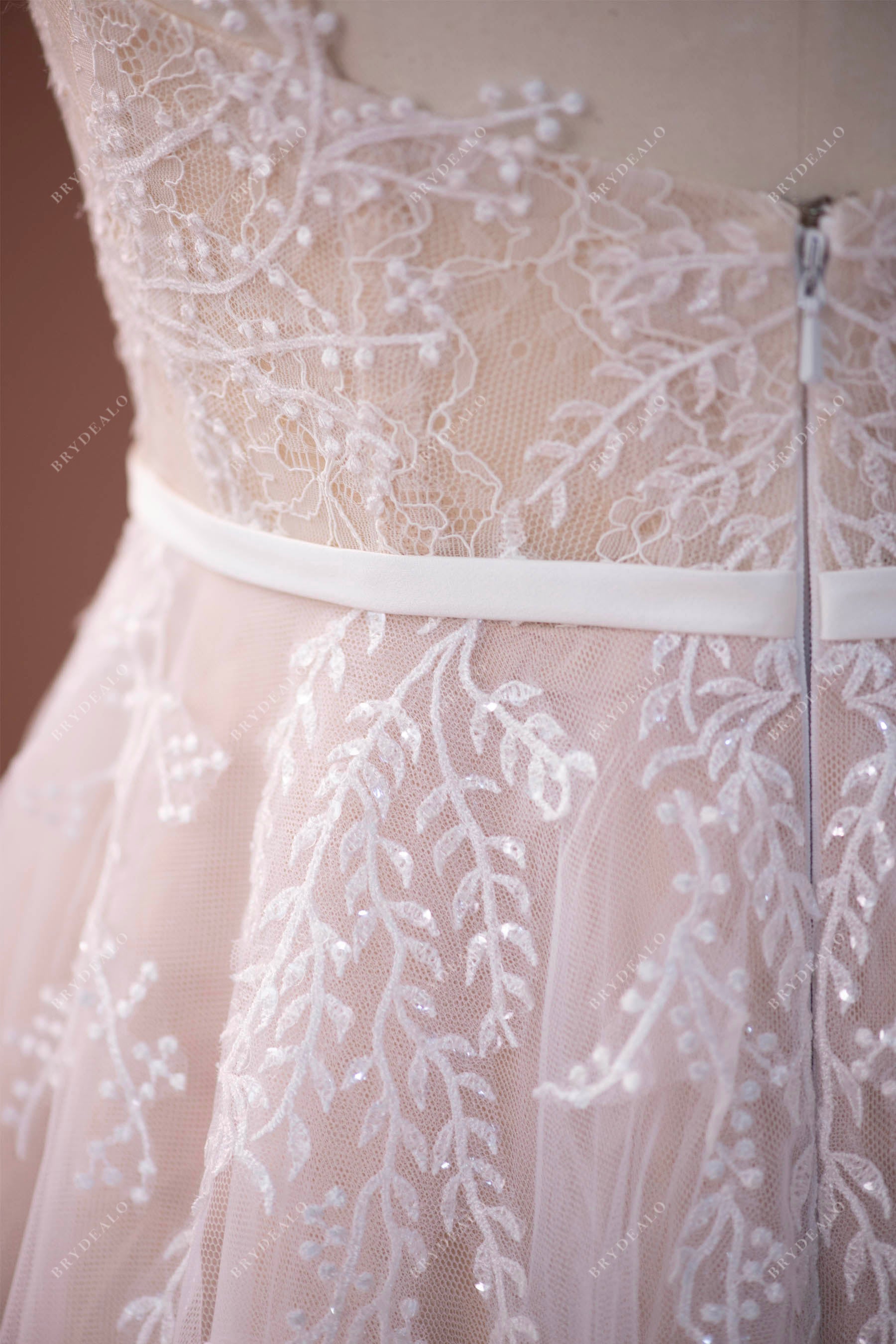 pretty bowknot satin belt nude designer bridal gown