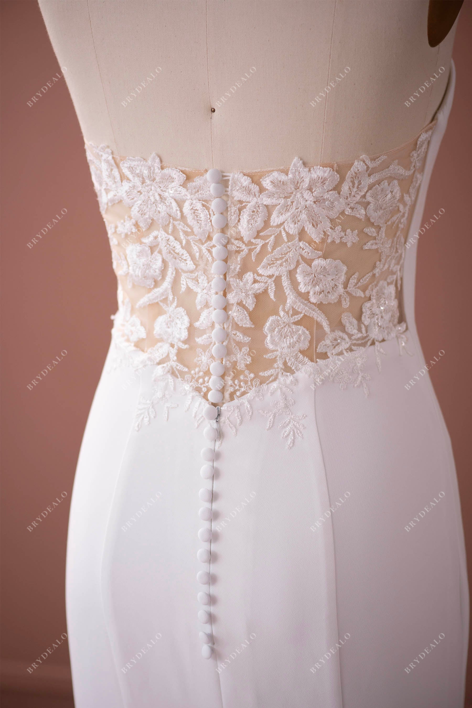 beaded illusion lace buttoned back bridal gown