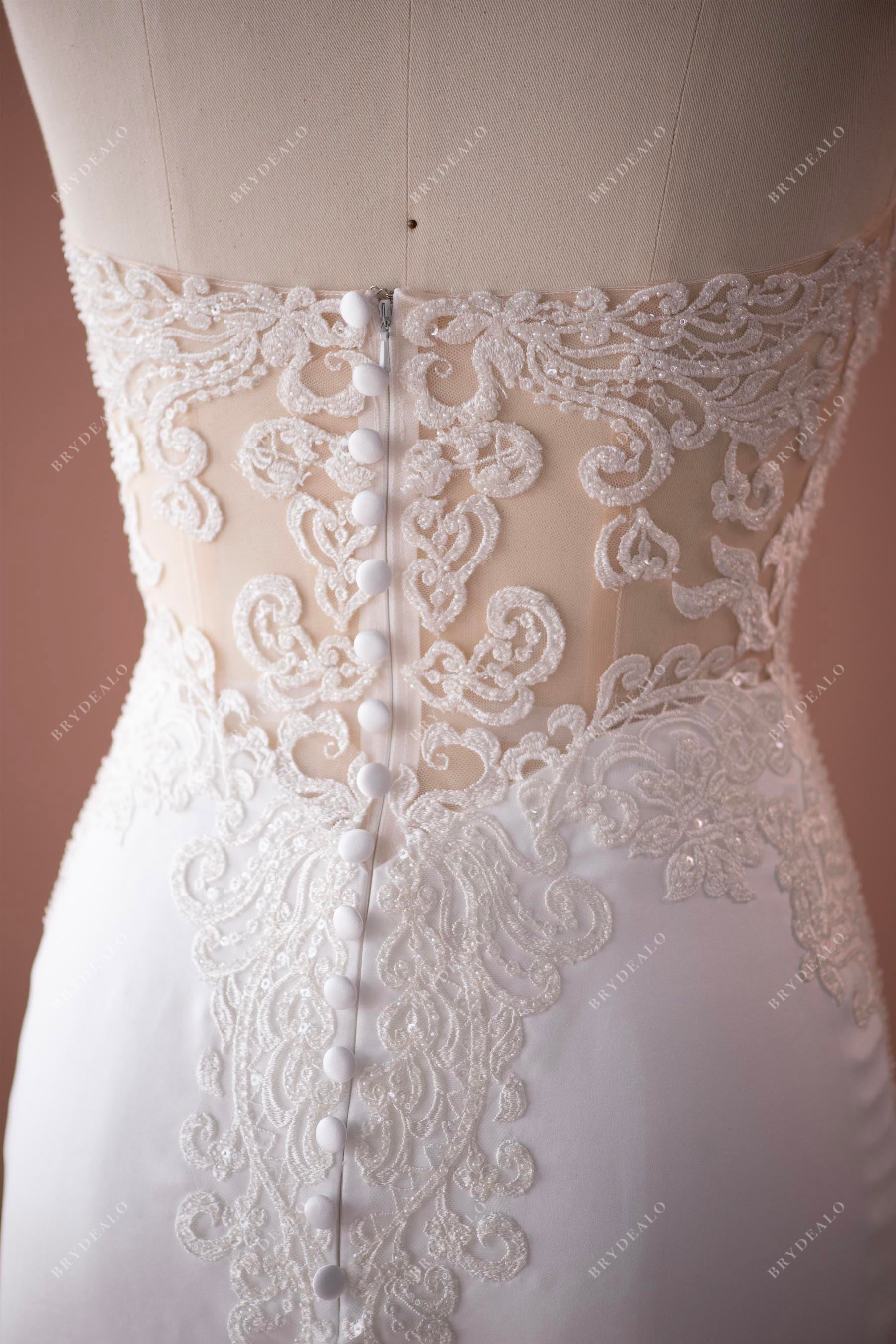 illusion beaded lace buttoned back wedding dress
