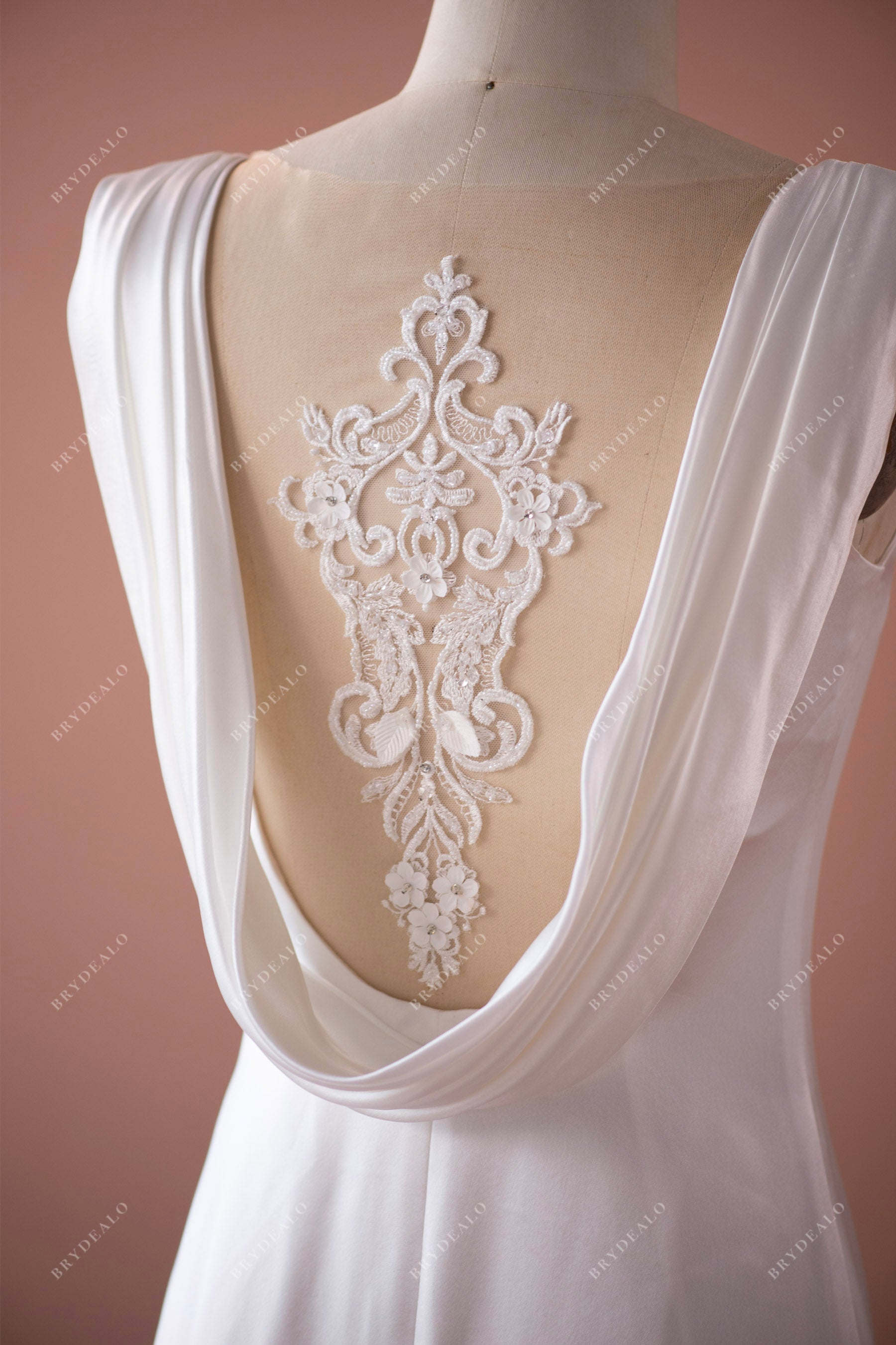 elegant cowl back delicate beaded lace bridal gown