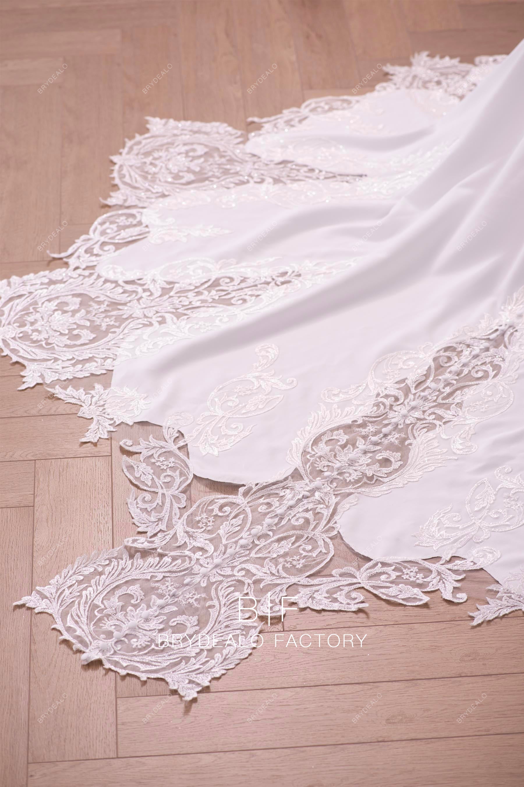 illusion lace cutout train modern bridal gown