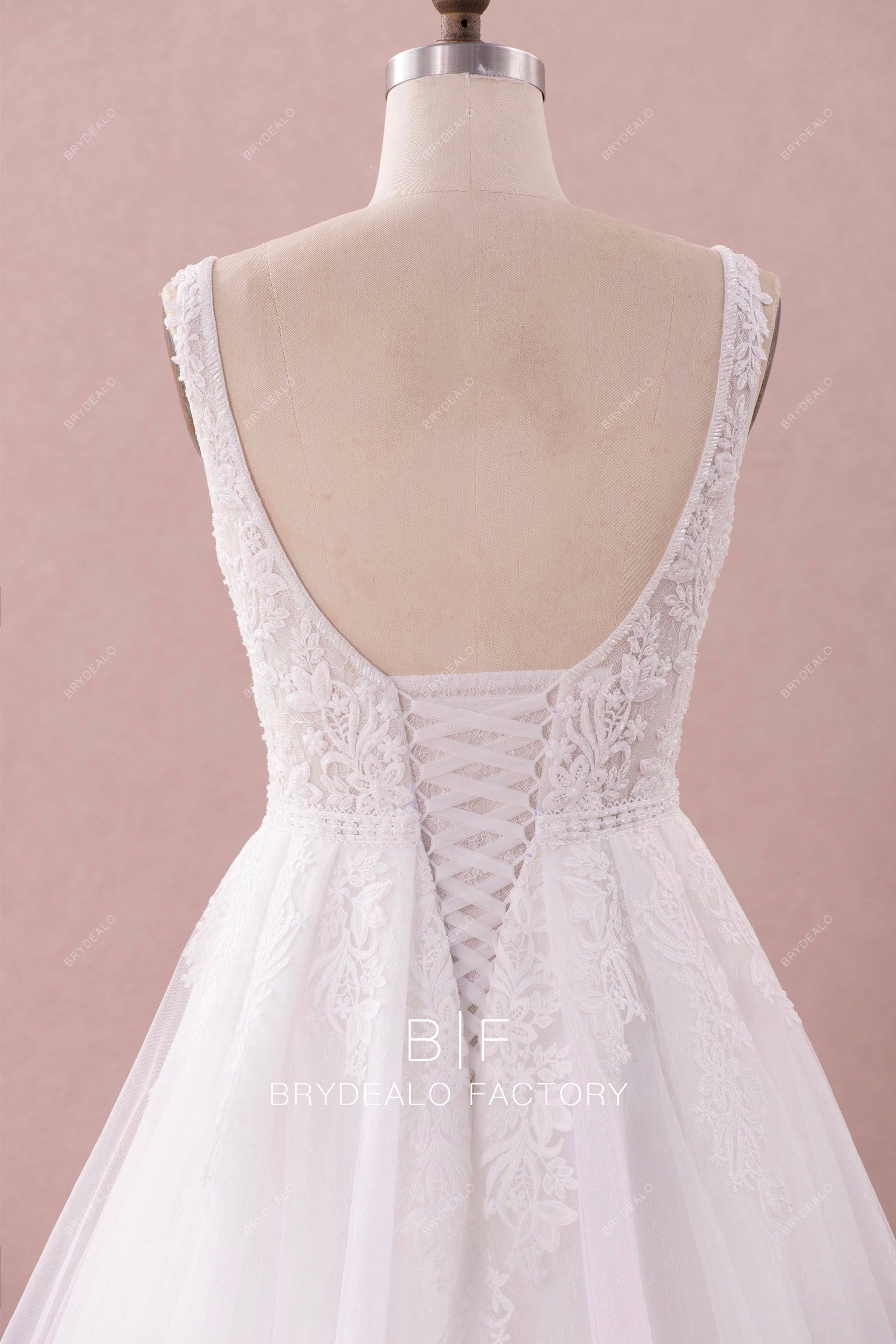 illusion lace up back elegant wedding dress