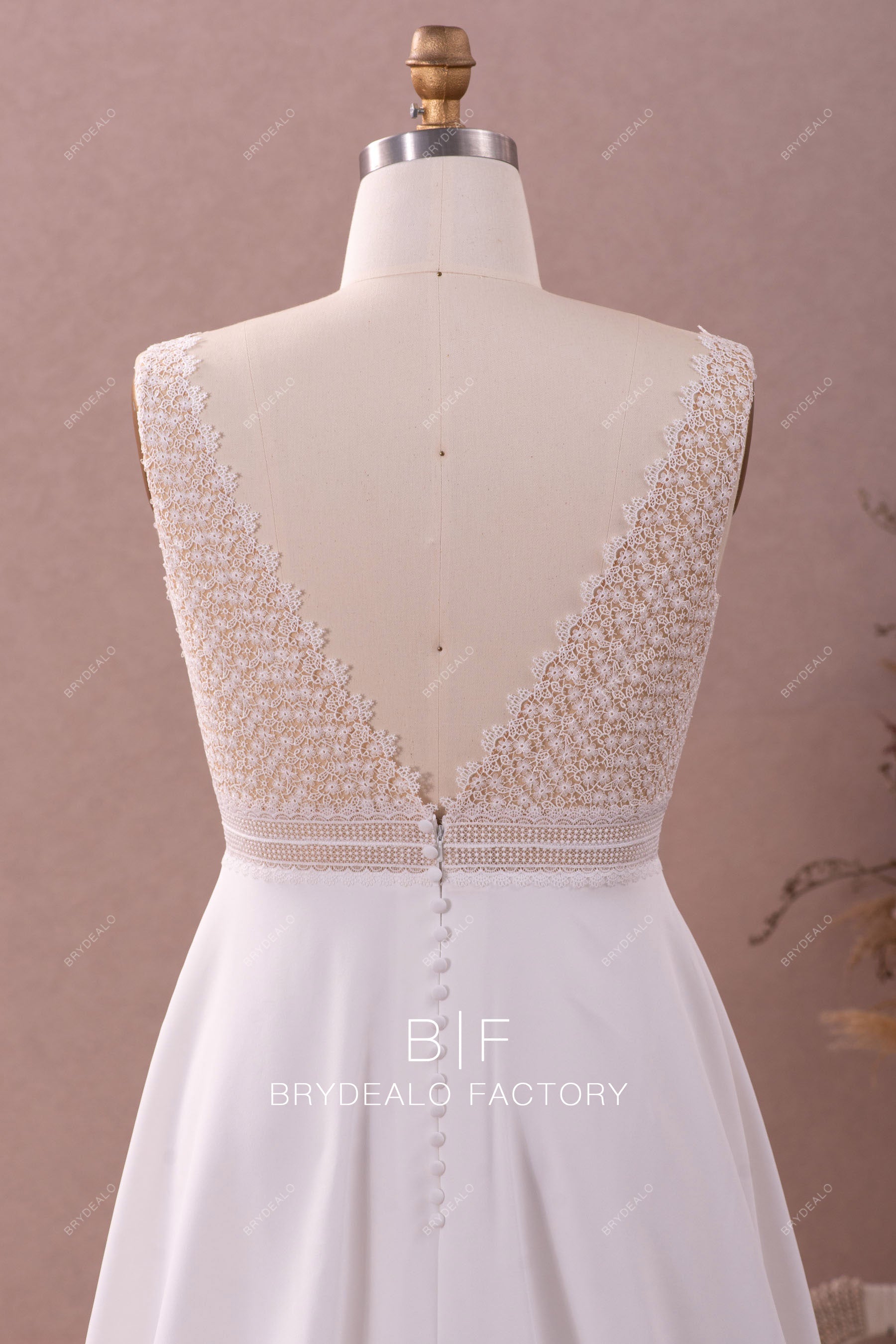 illusion lace v-back autumn bridal gown