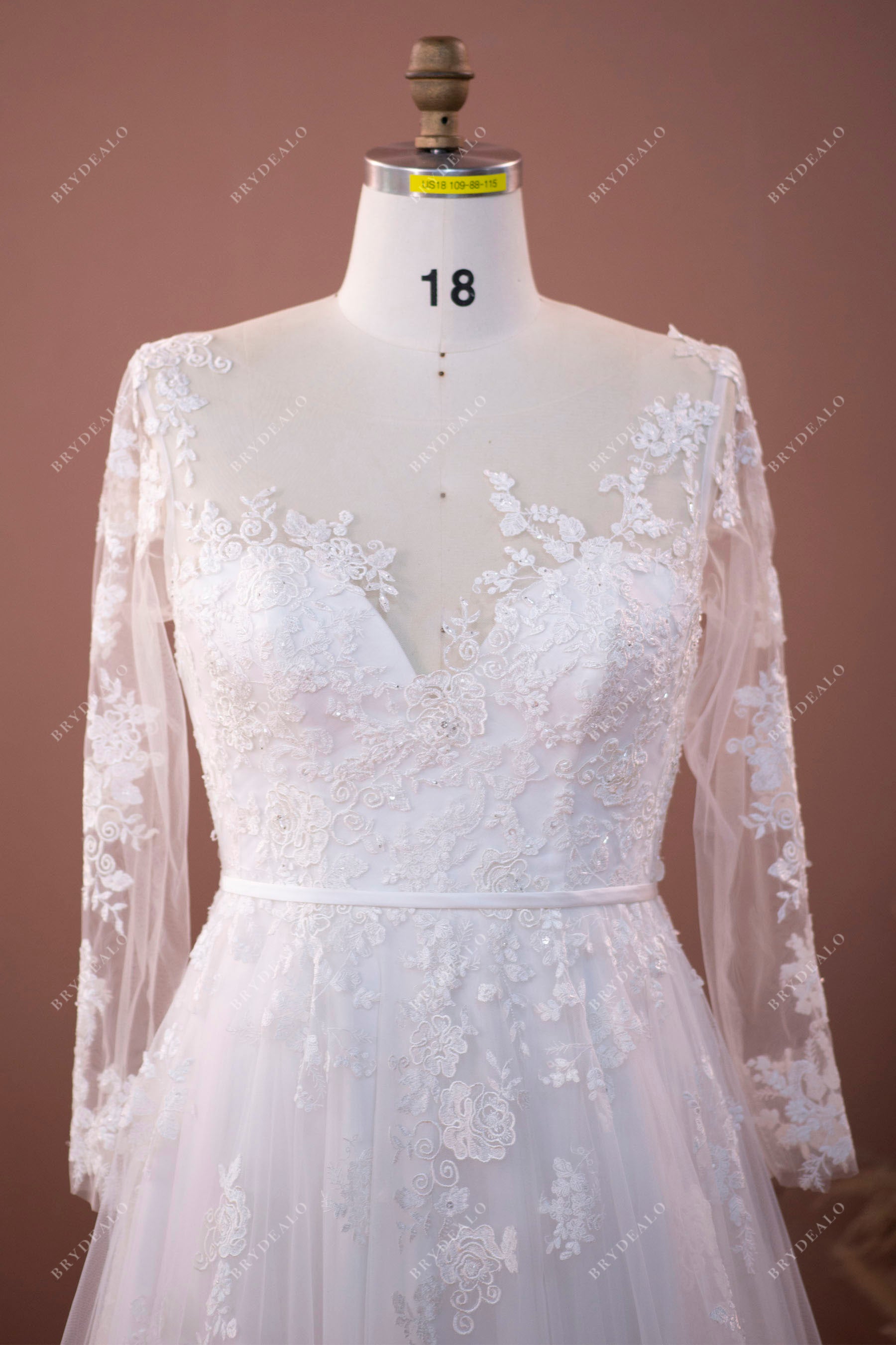 Plus Size Illusion Neck Sheer Sleeves Lace Wedding Dress