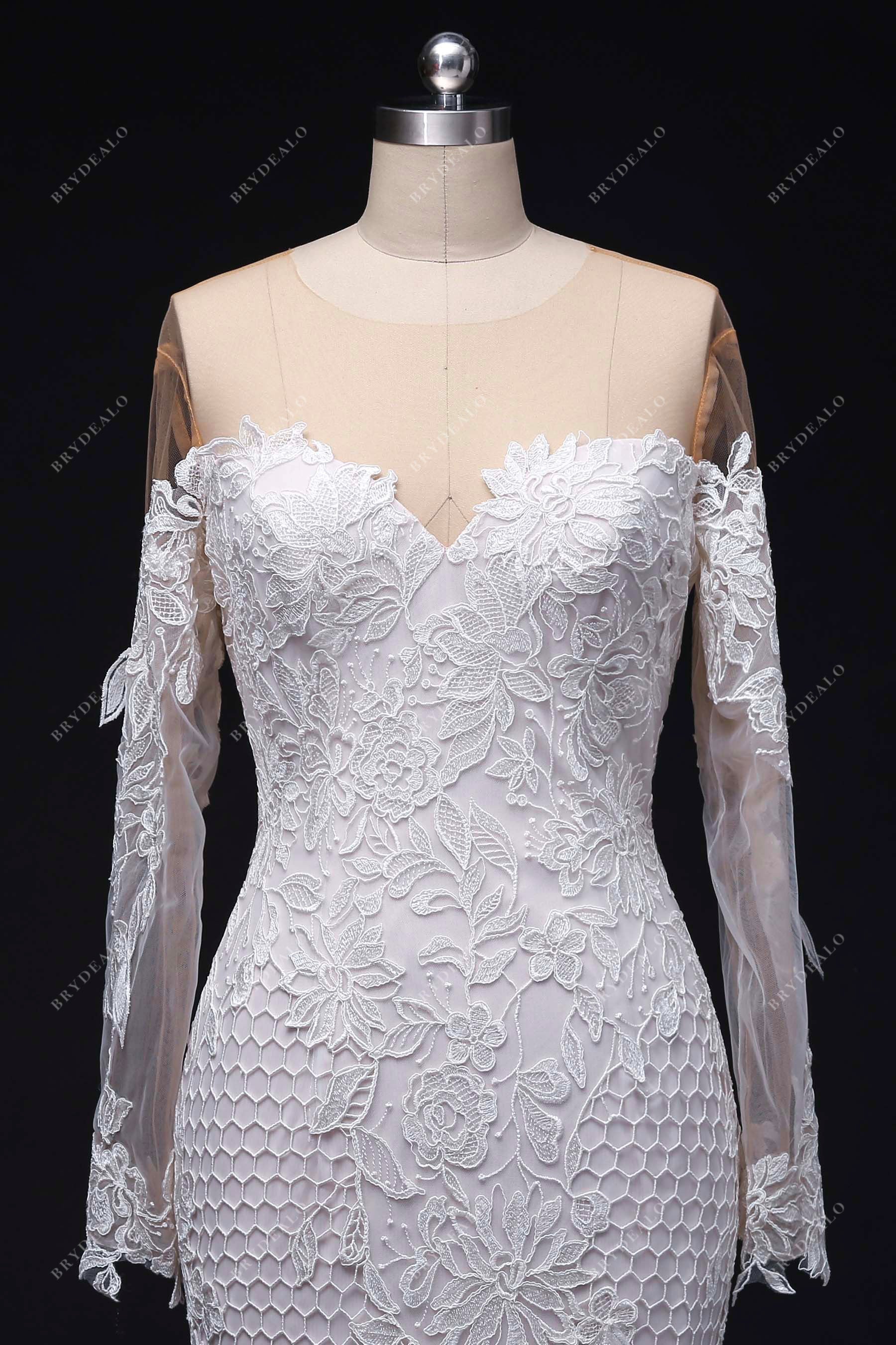 illusion off shoulder sweetheart destination wedding dress