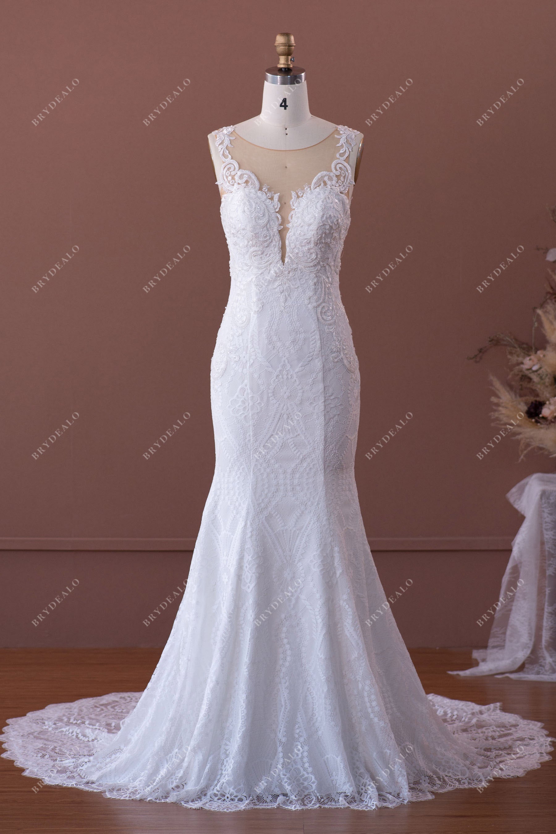 illusion neck mermaid lace wedding dress 
