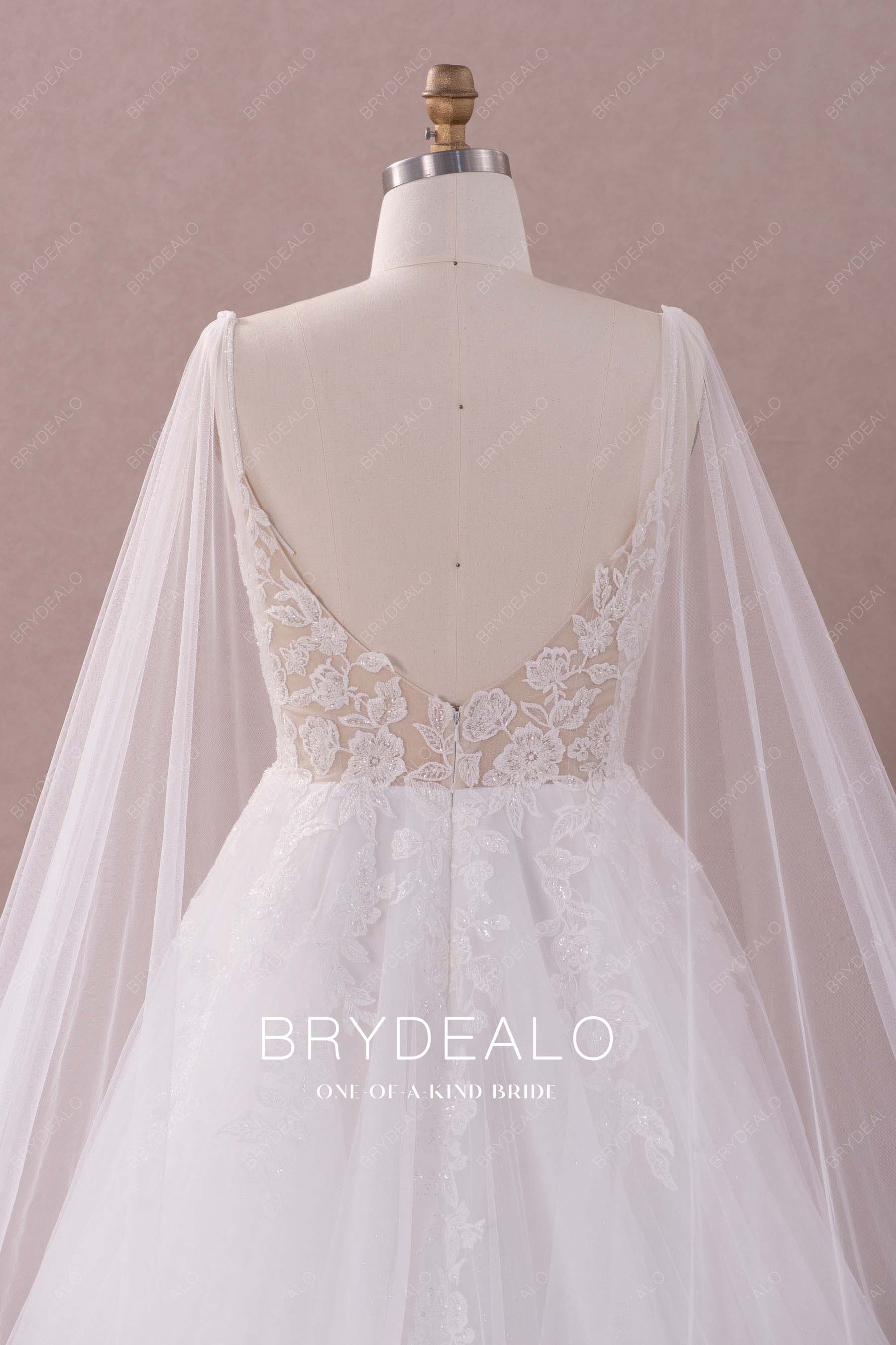 illusion open back shoulder veil A-line fall wedding dress