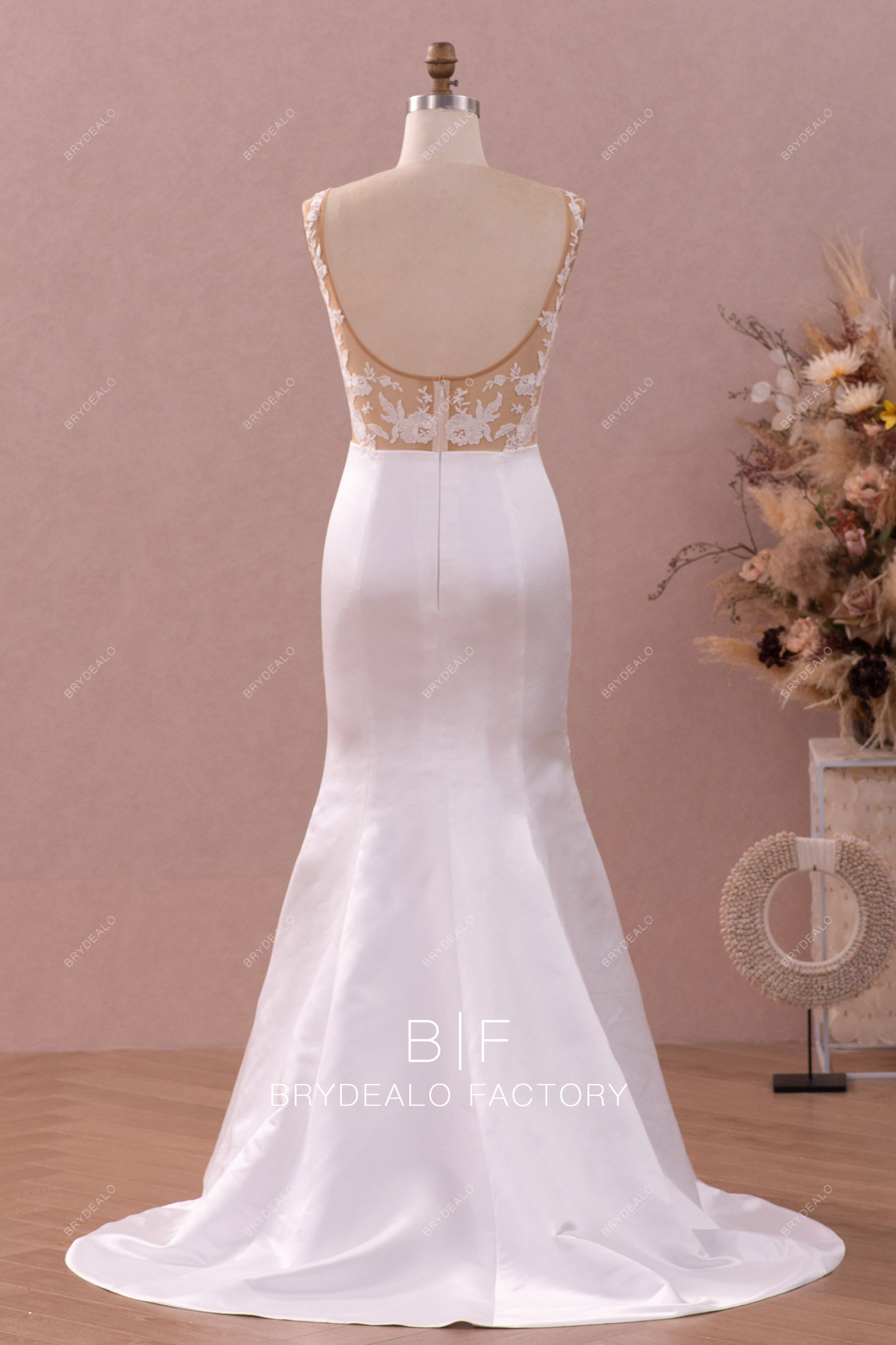 graceful satin mermaid open back wedding gown