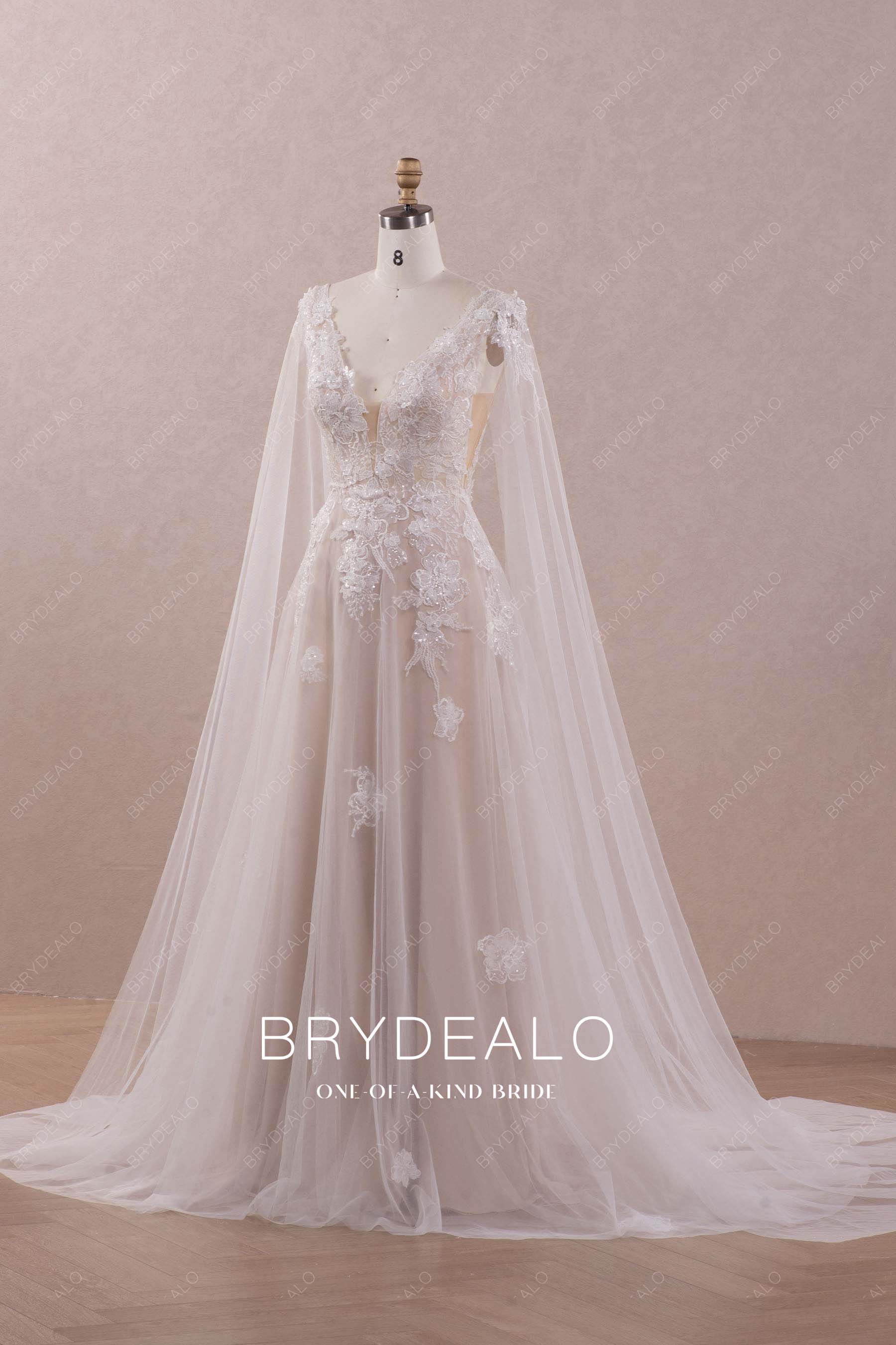 illusion shoulder panels fashion lace nude wedding dress