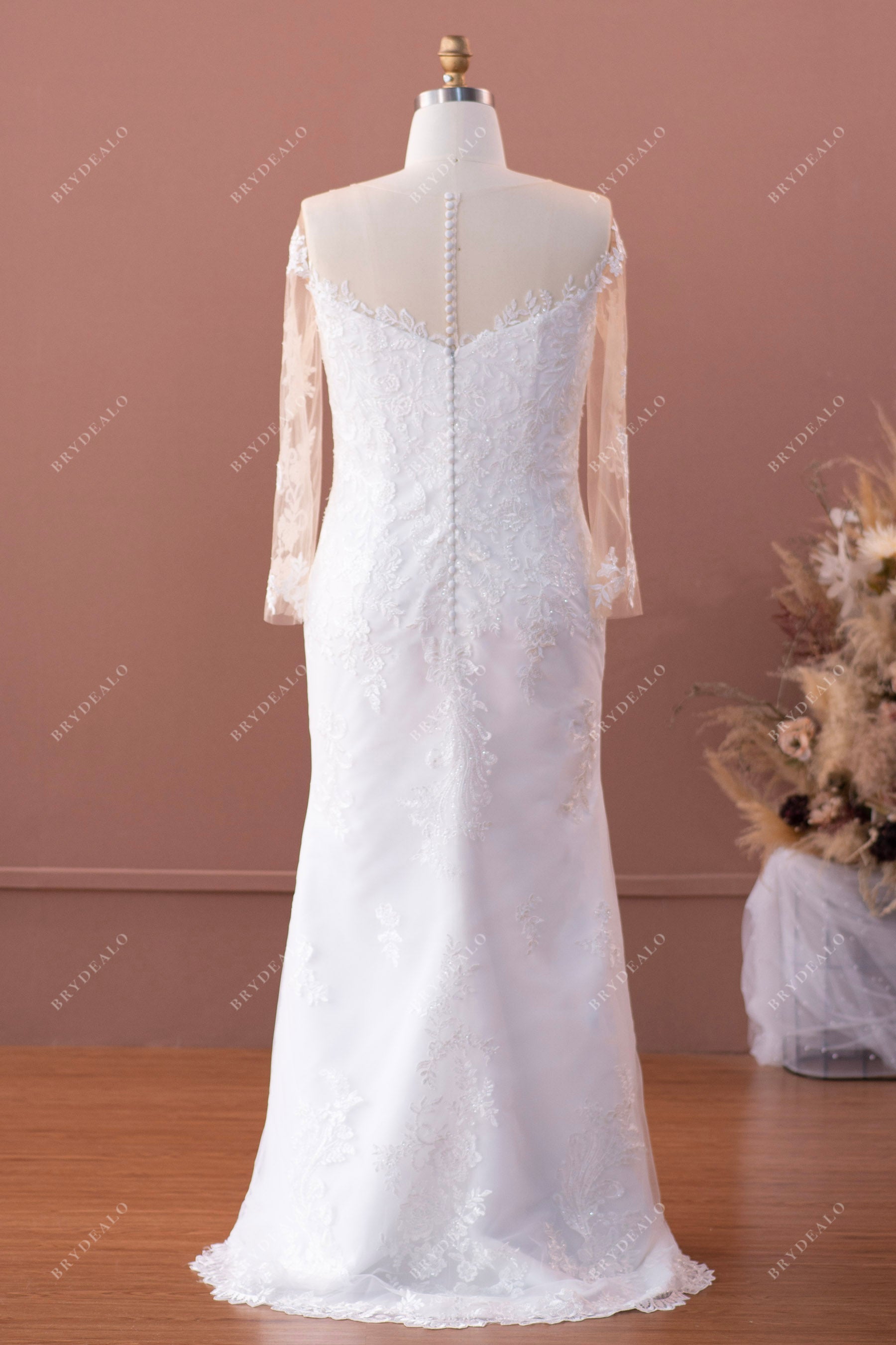 sheer sleeves mermaid plus size long wedding gown