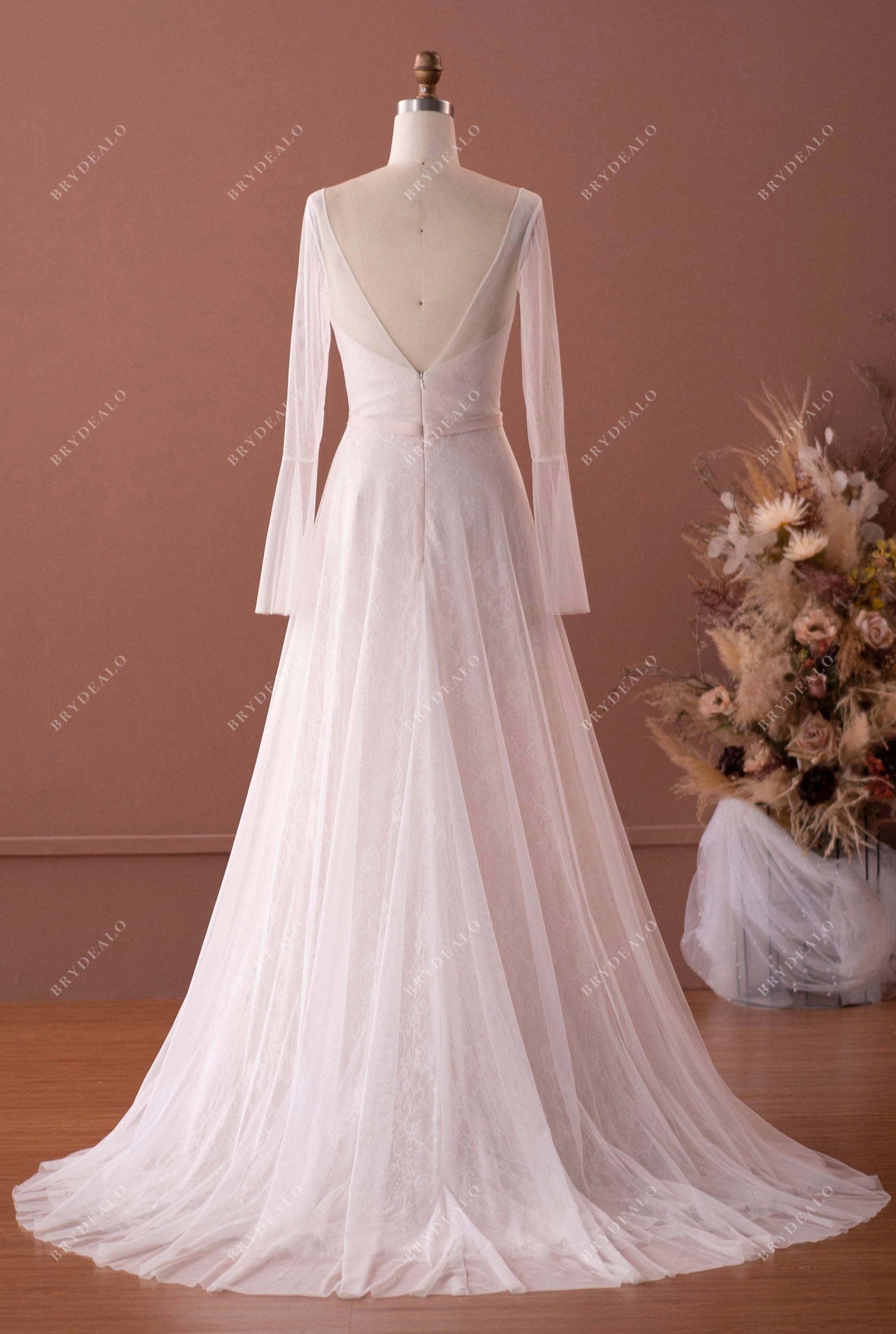 open V-neck A-line destination wedding gown