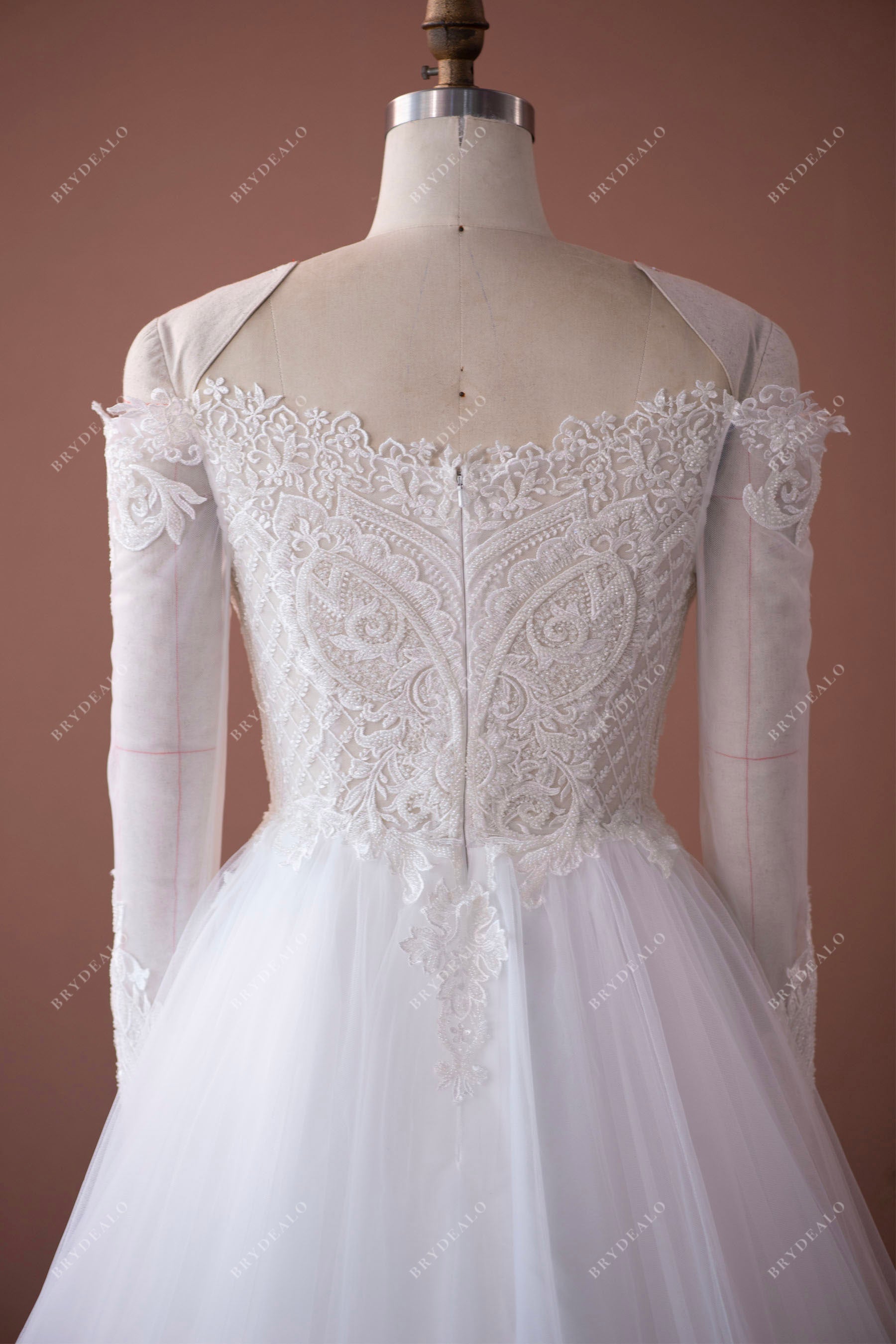 sheer sleeves beaded lace garden wedding gown