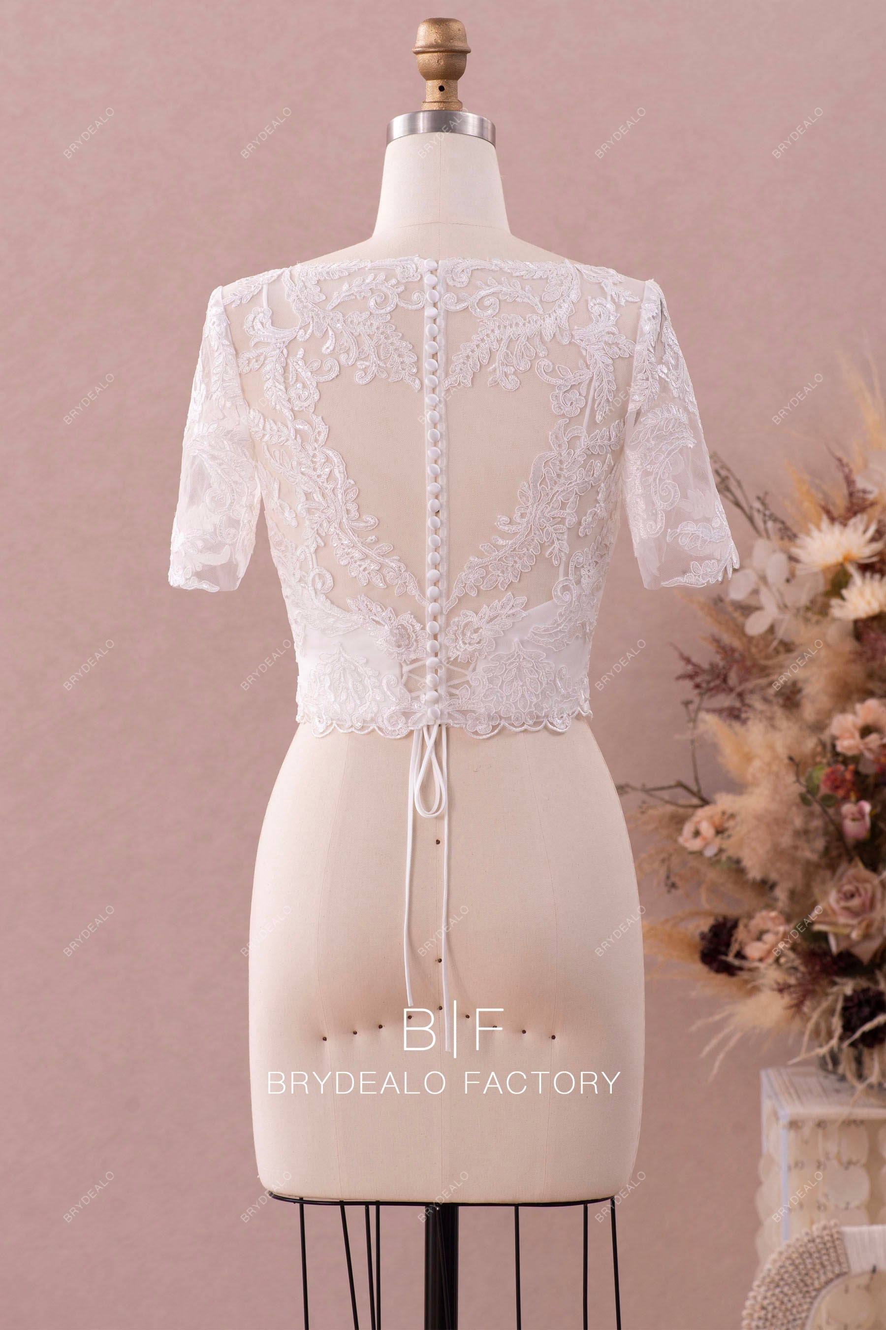 beautiful lace illusion back bridal top