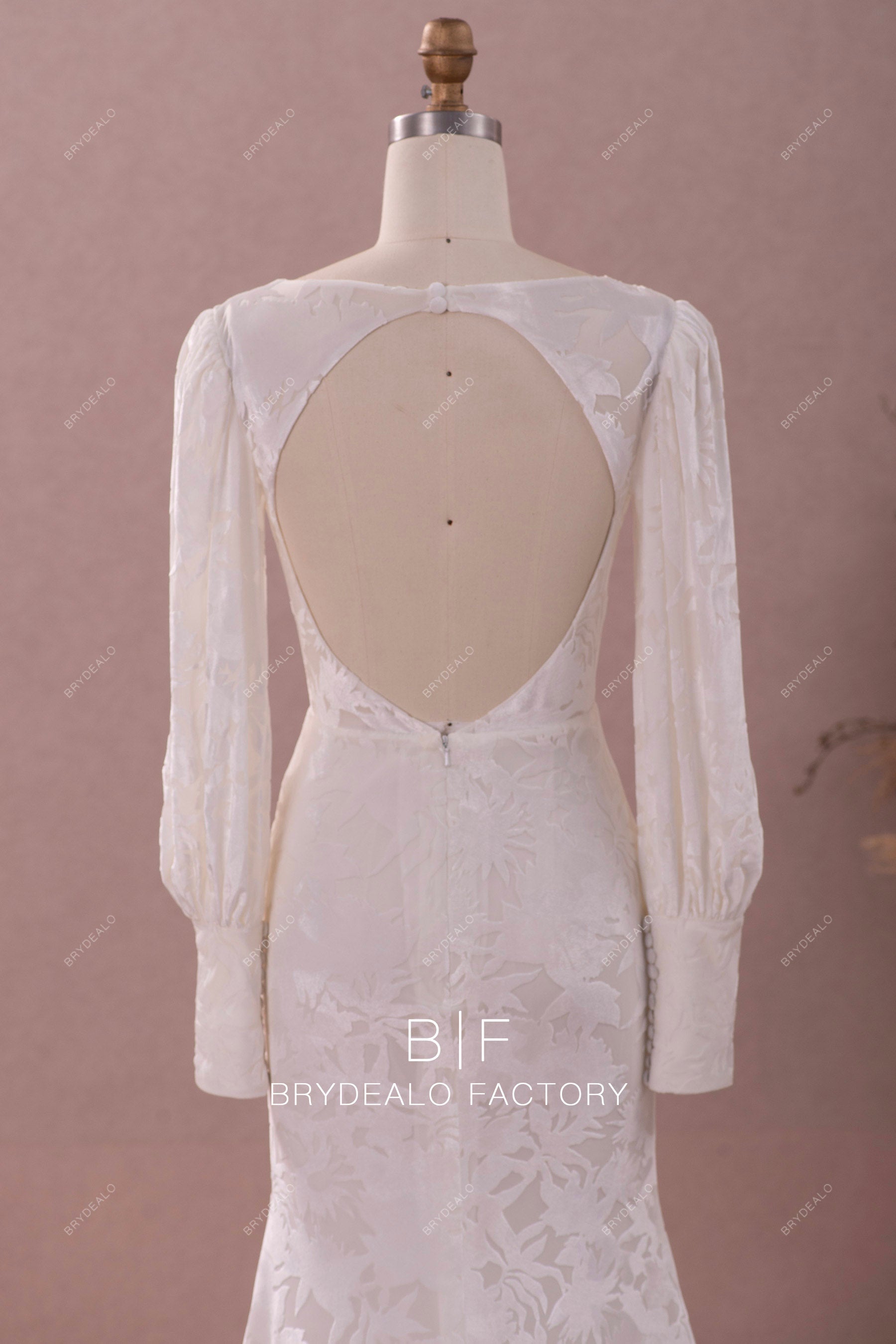 keyhole back long sleeve spring fall wedding dress