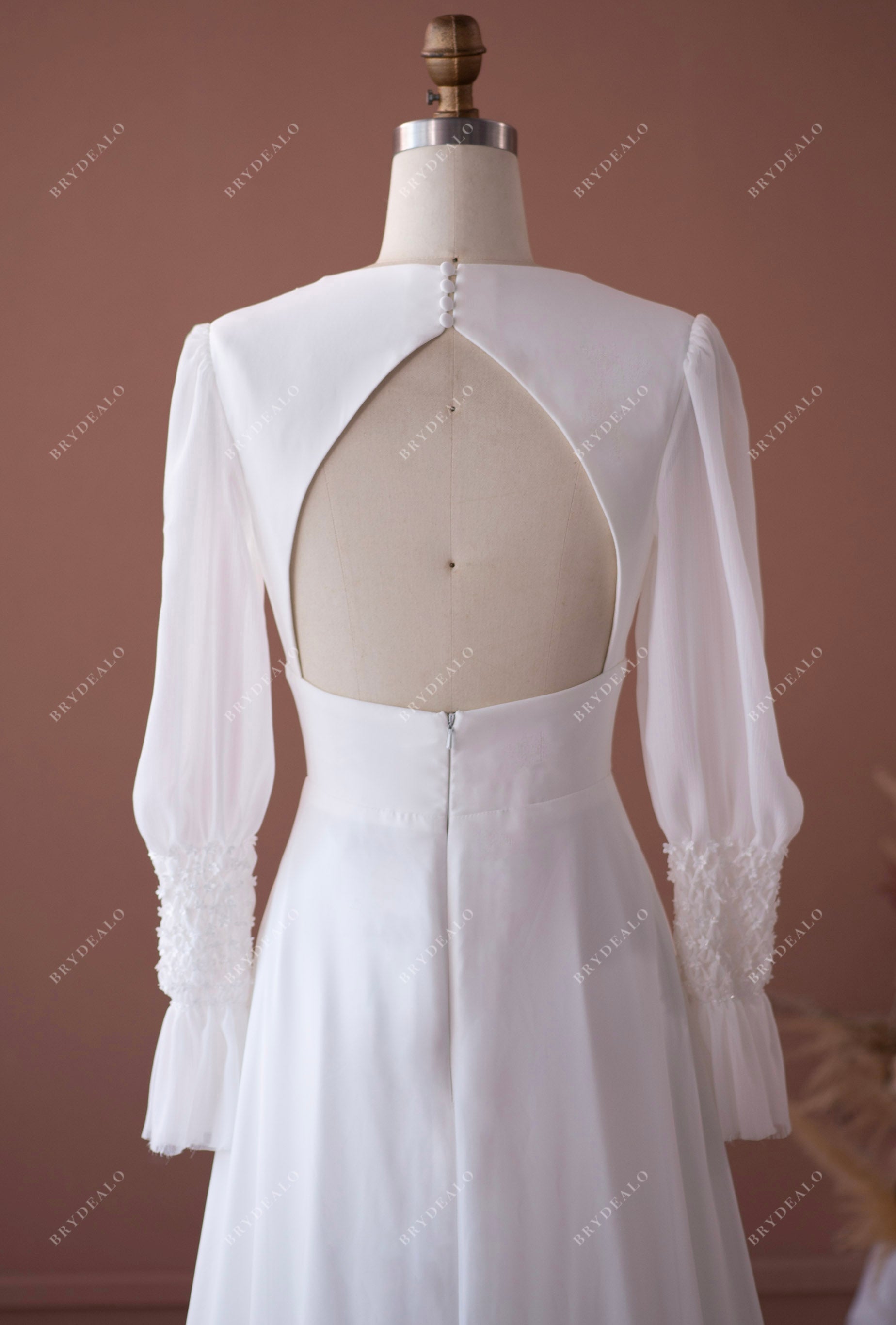 sexy cutout back sheer sleeves elegant bridal gown