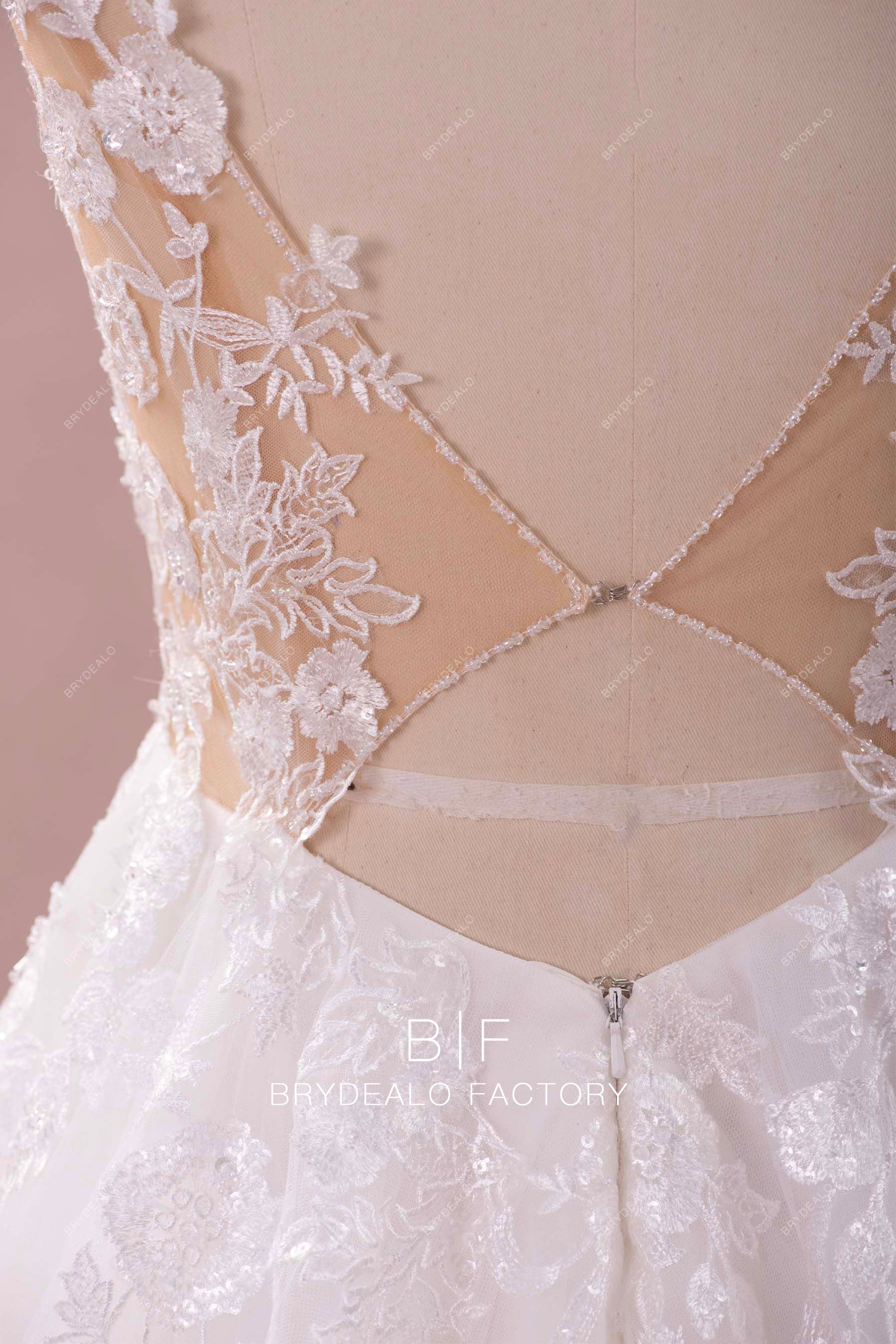 keyhole back beaded lace wedding dress