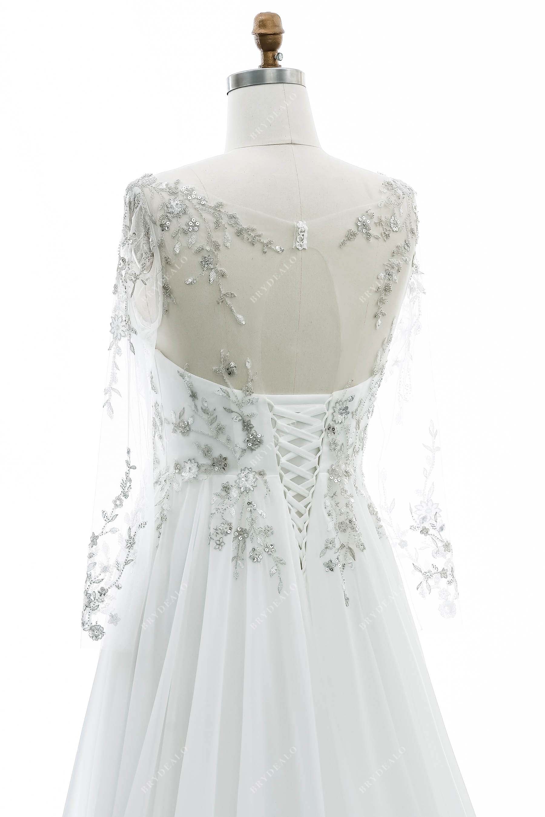 trendy keyhole lace-up back A-line bridal dress