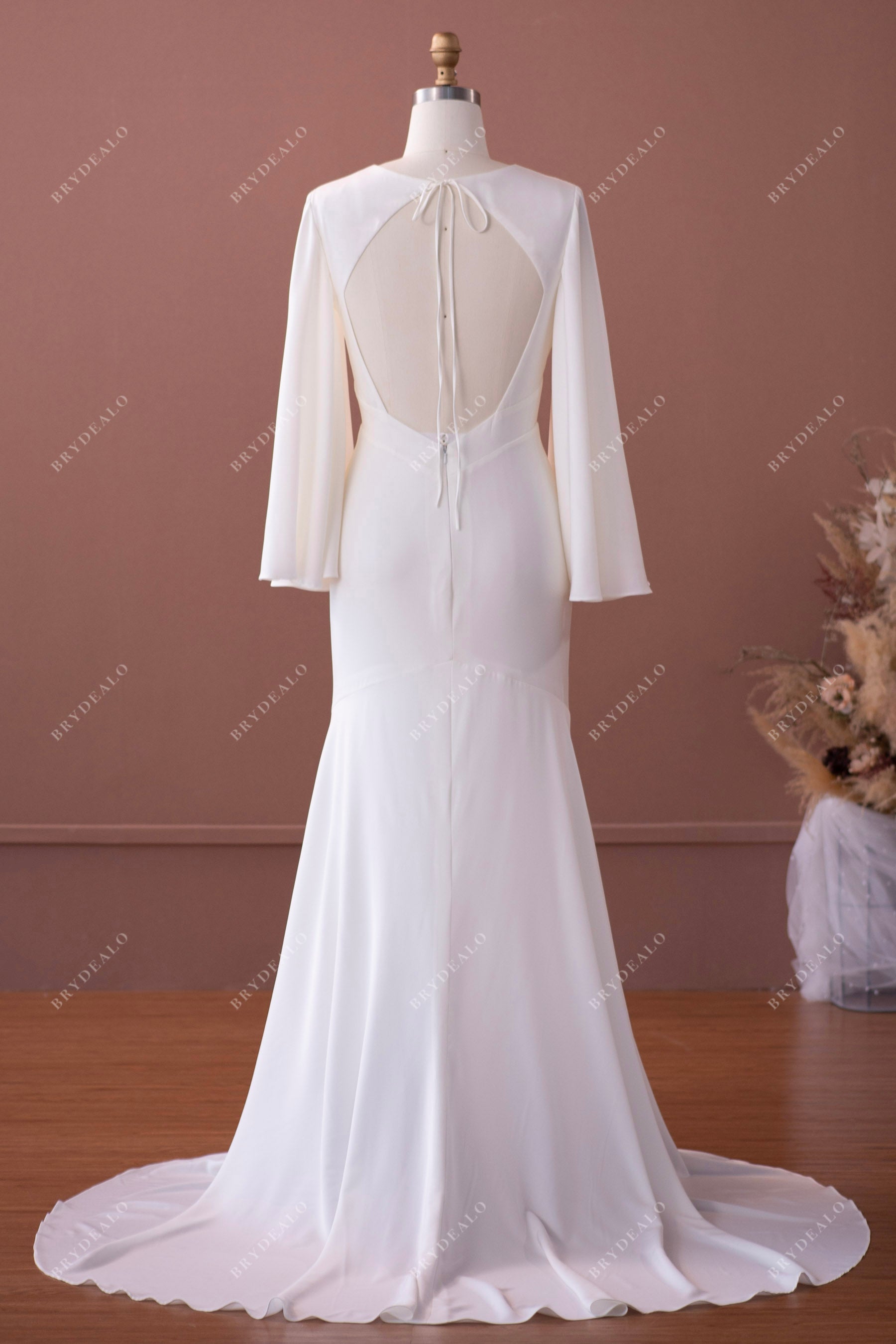 sexy cutout back chapel train wedding gown