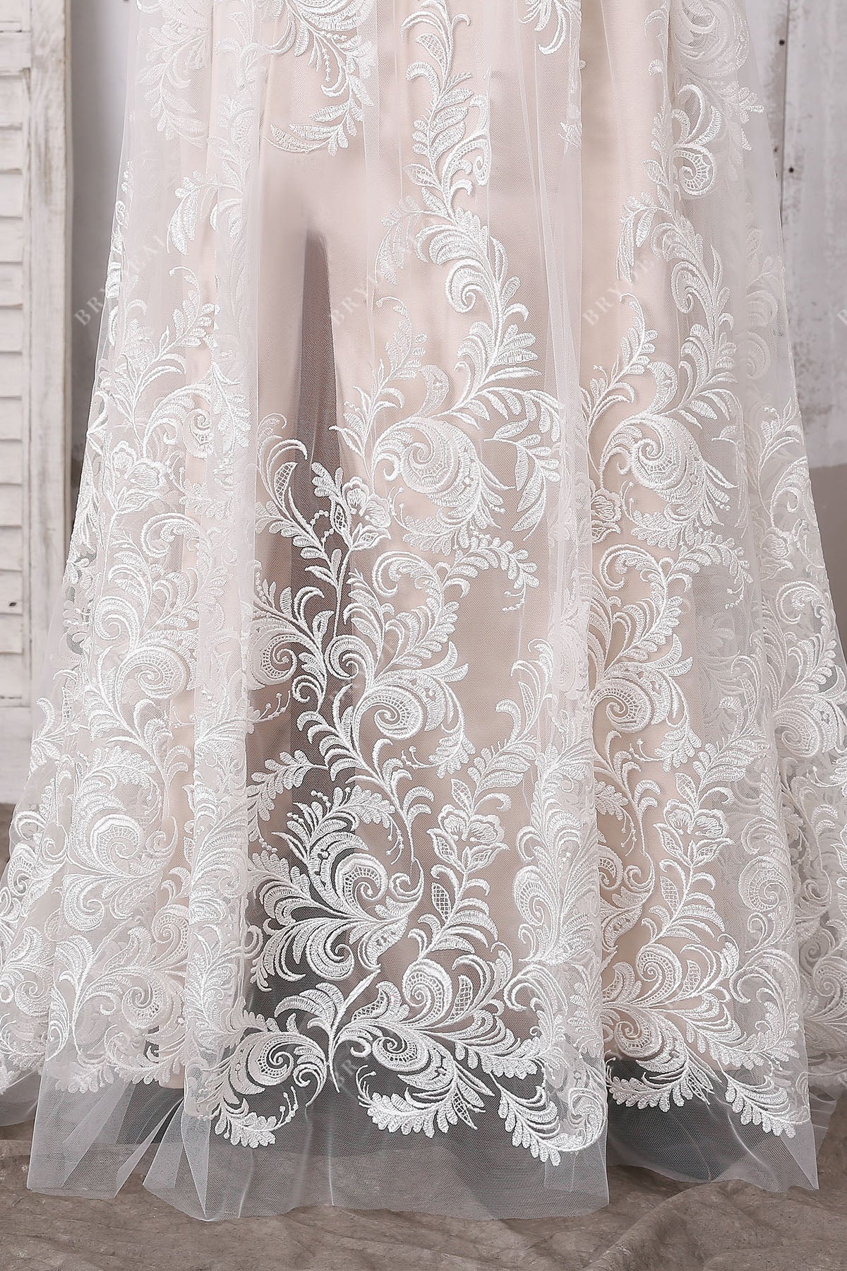 boho lace A-line floor length wedding dress