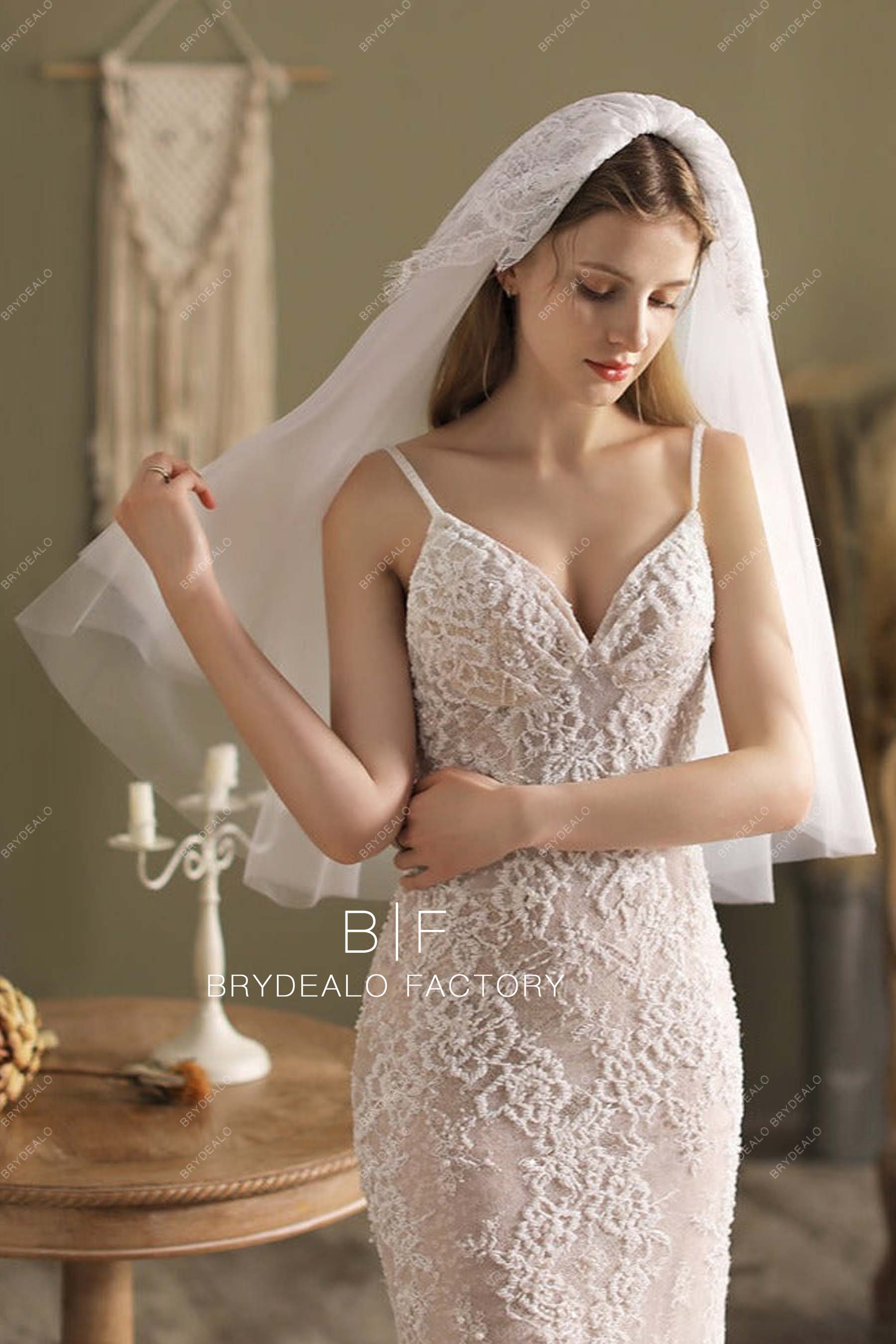  Lace Adorned Raw Cut Veil