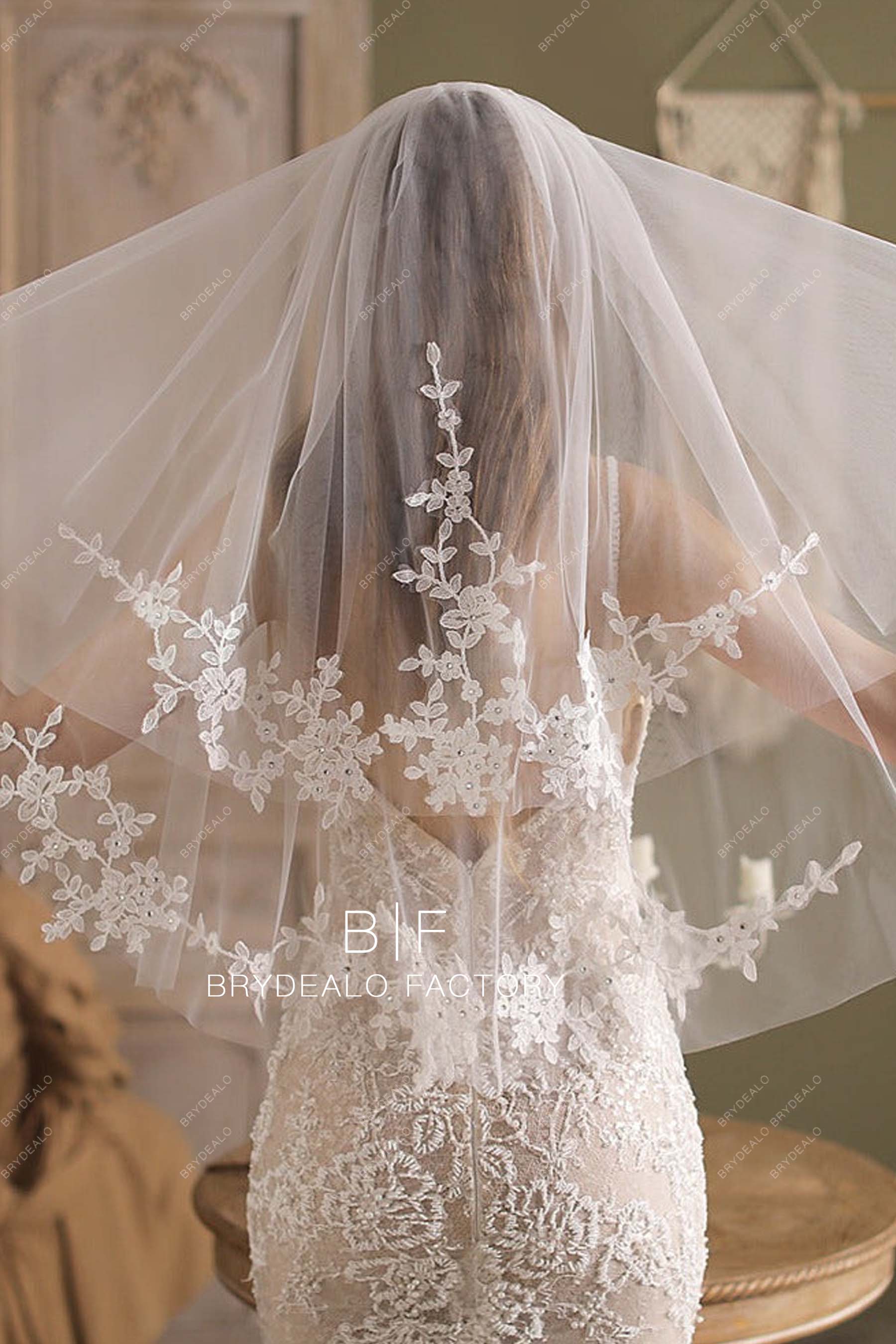 lace applique bridal veil