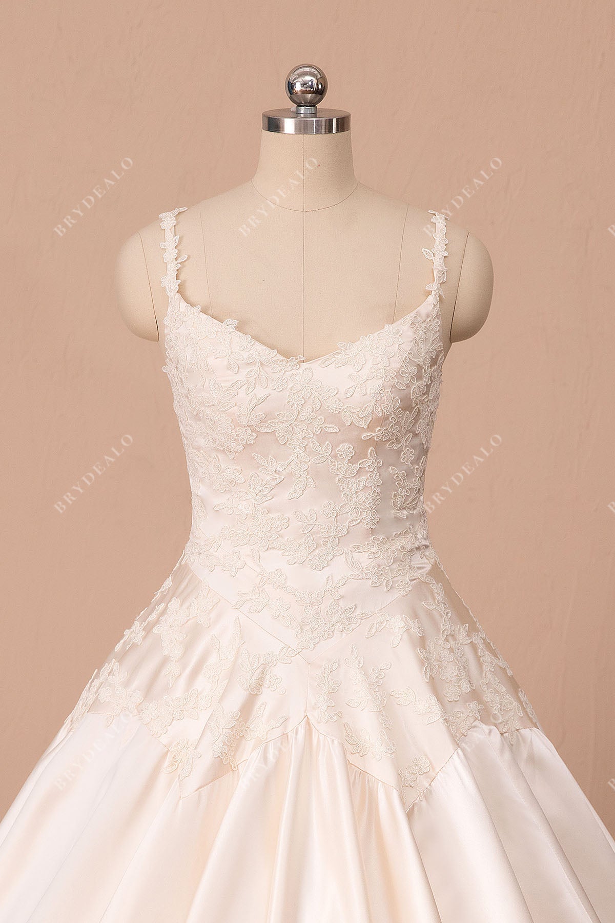 sleeveless designer lace satin bridal gown