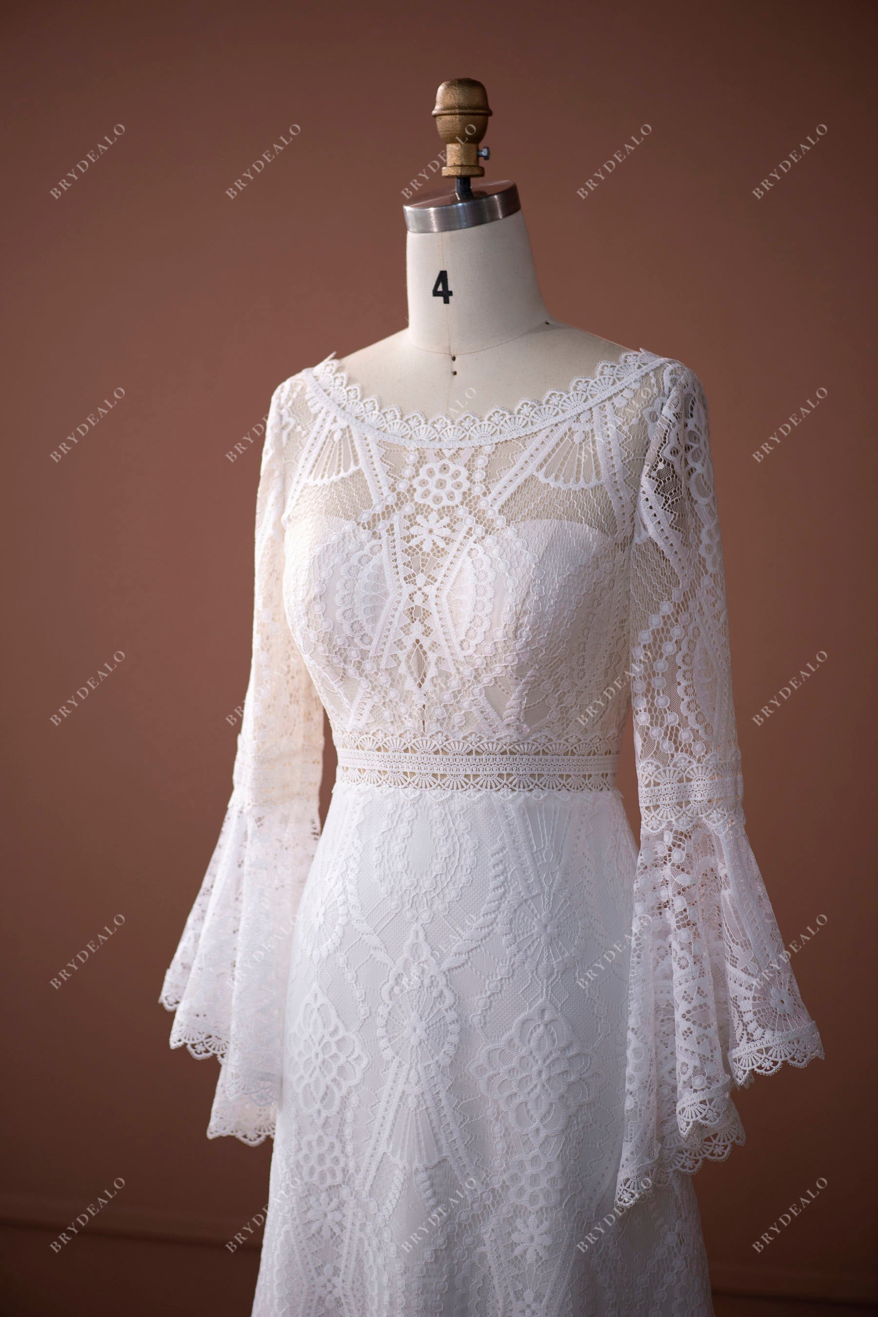 sheer long sleeves fall lace bridal gown