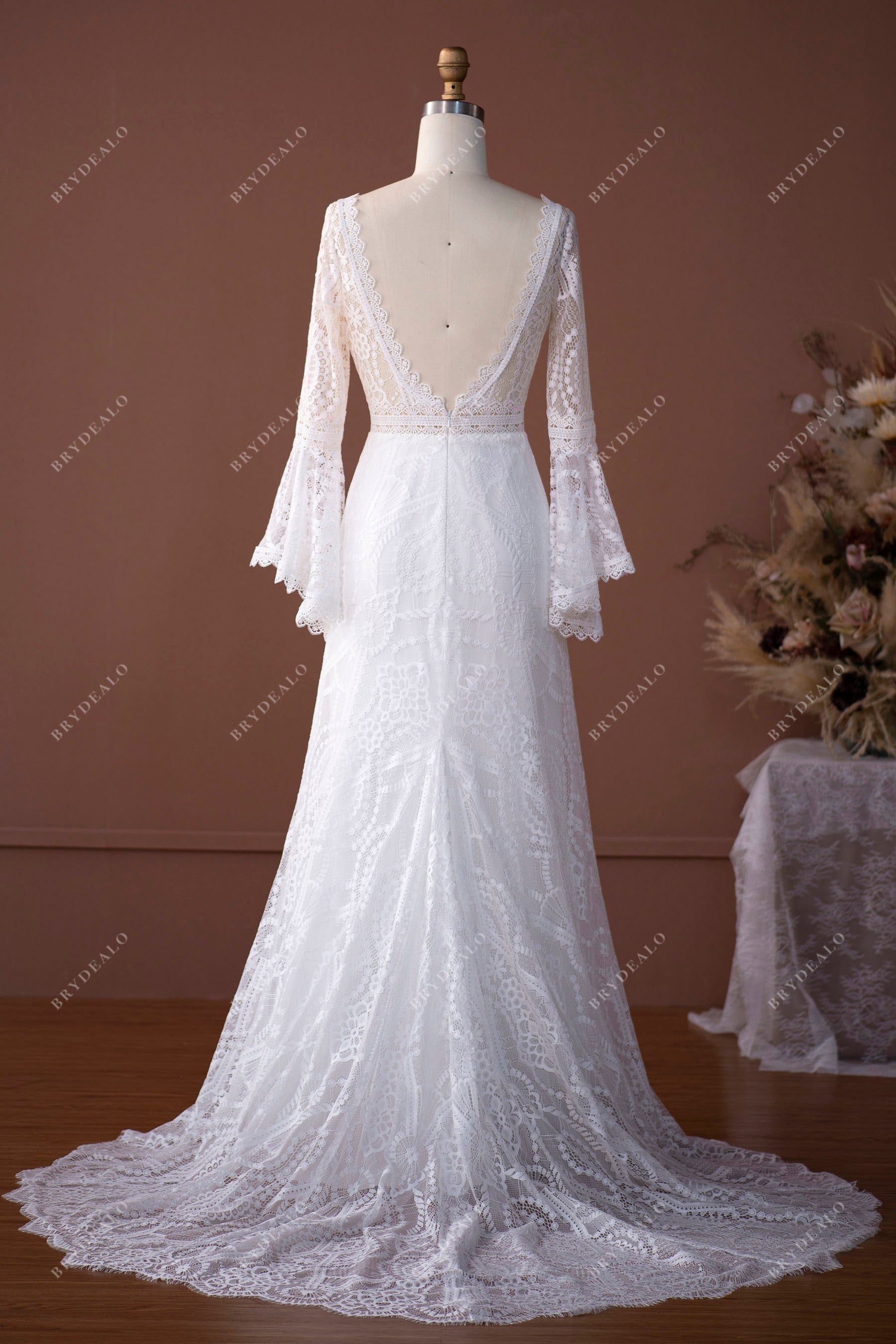 open V-back boho lace summer bridal dress