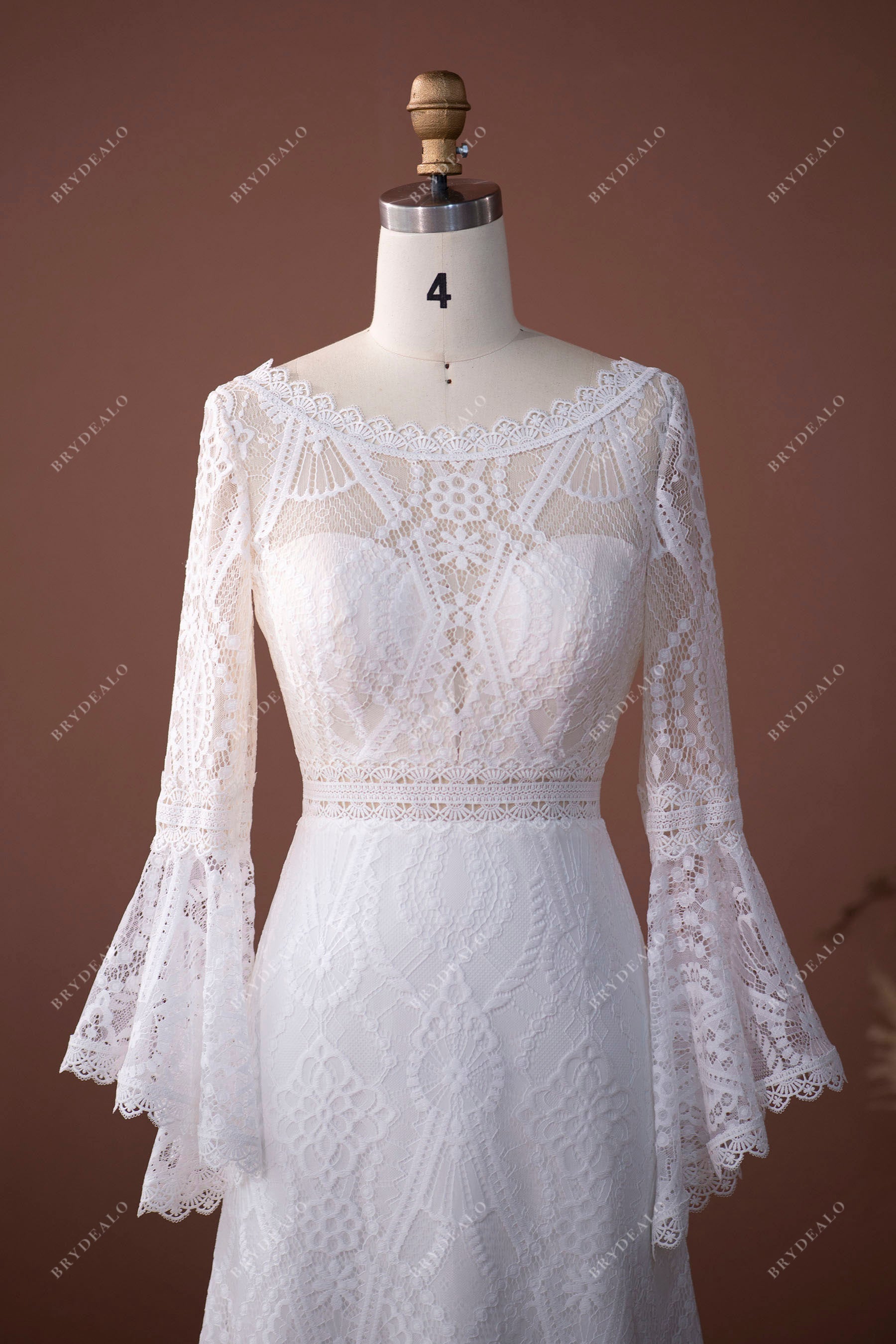 illusion boat neck flutter sleeves destination bridal gown