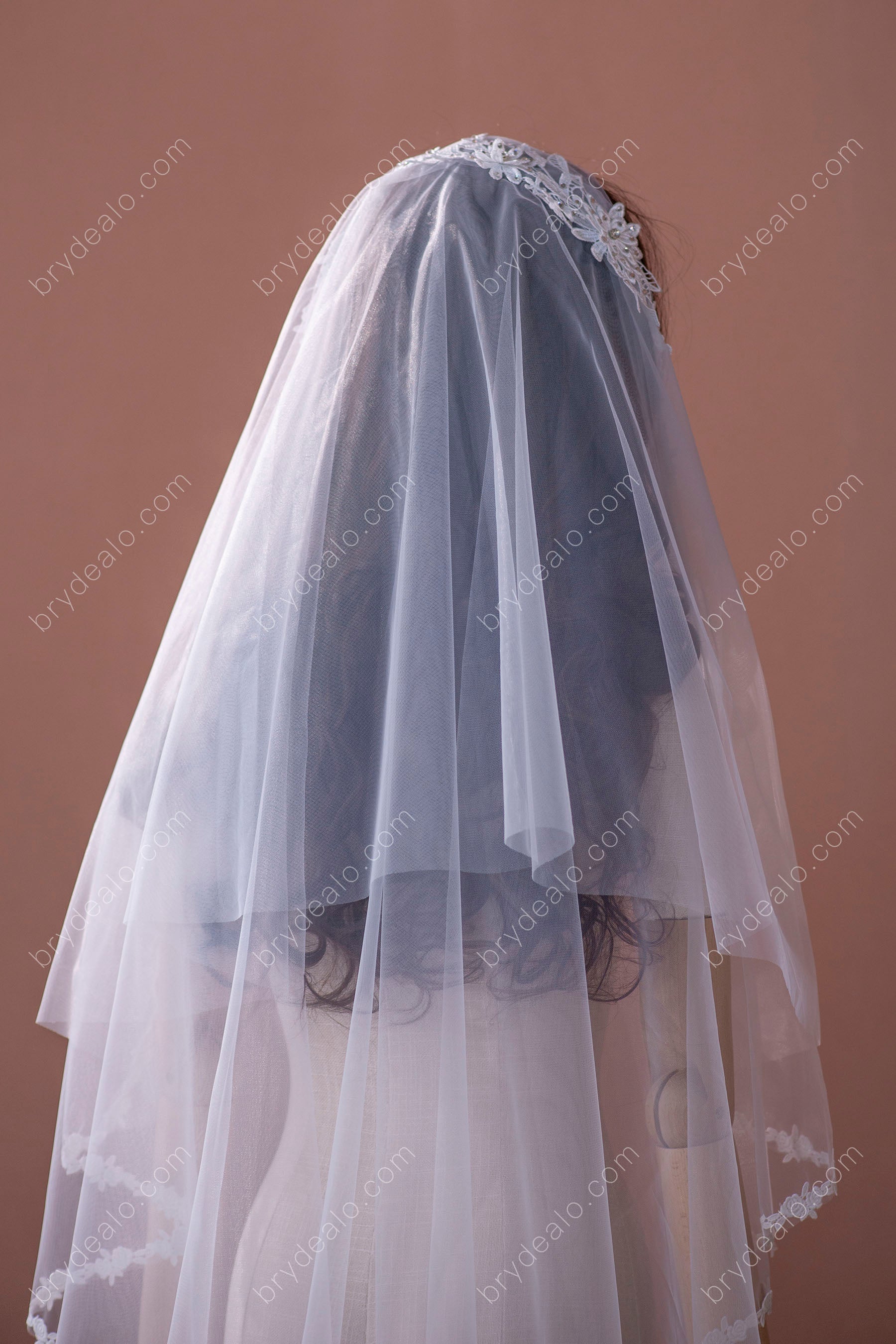 two-tier lace edge wedding veil 