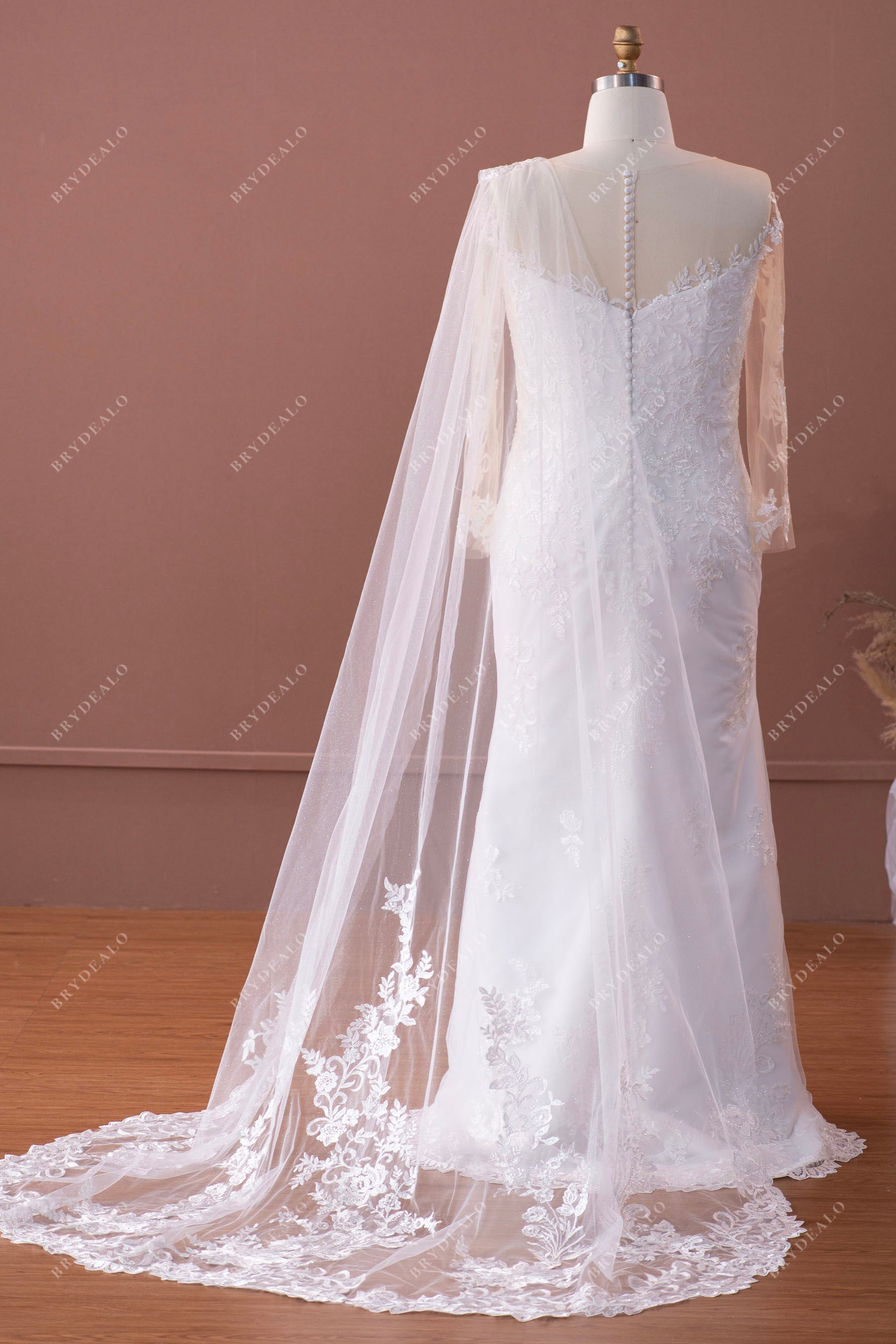 detachable sari cape elegant sheer long sleeves bridal gown