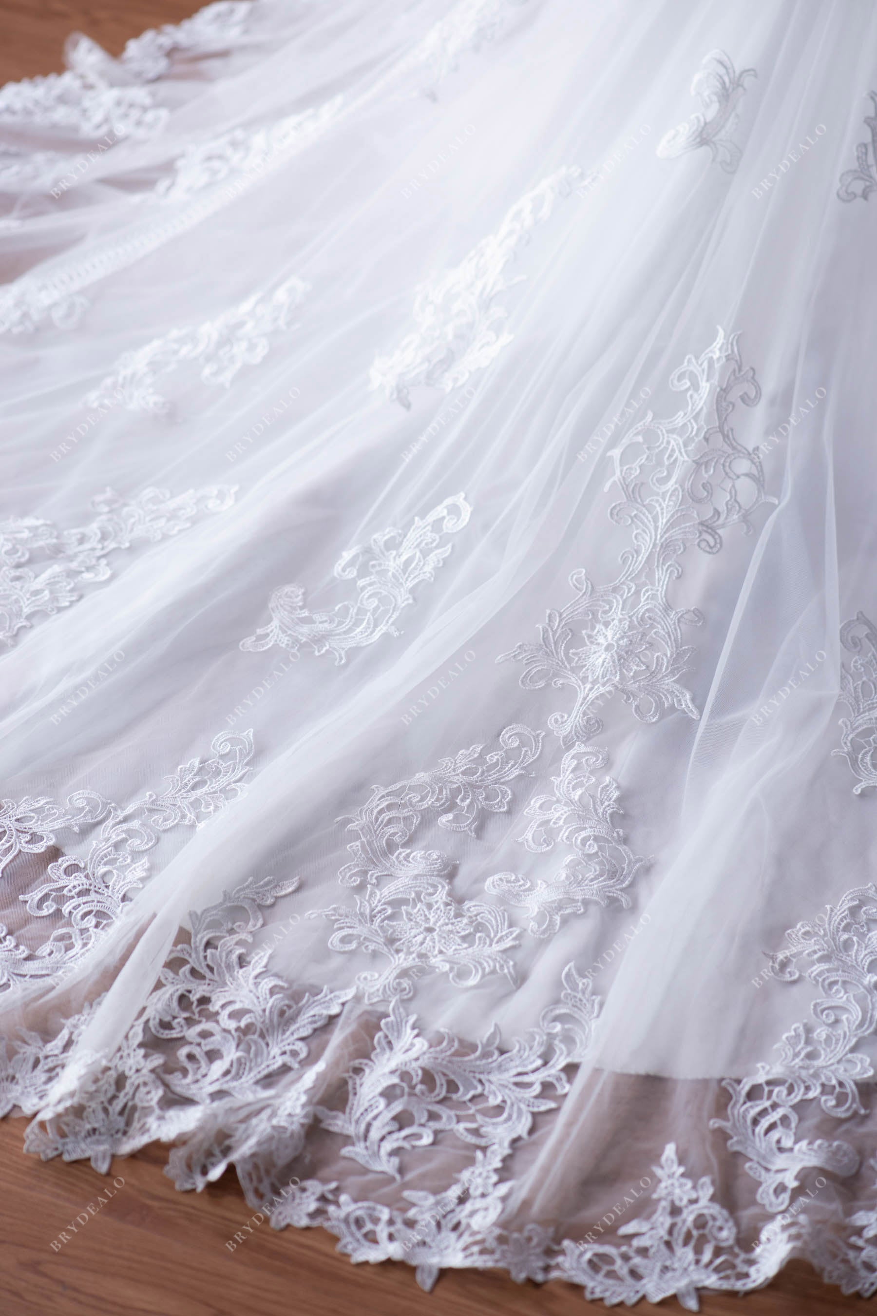 lace sweep train wedding dress