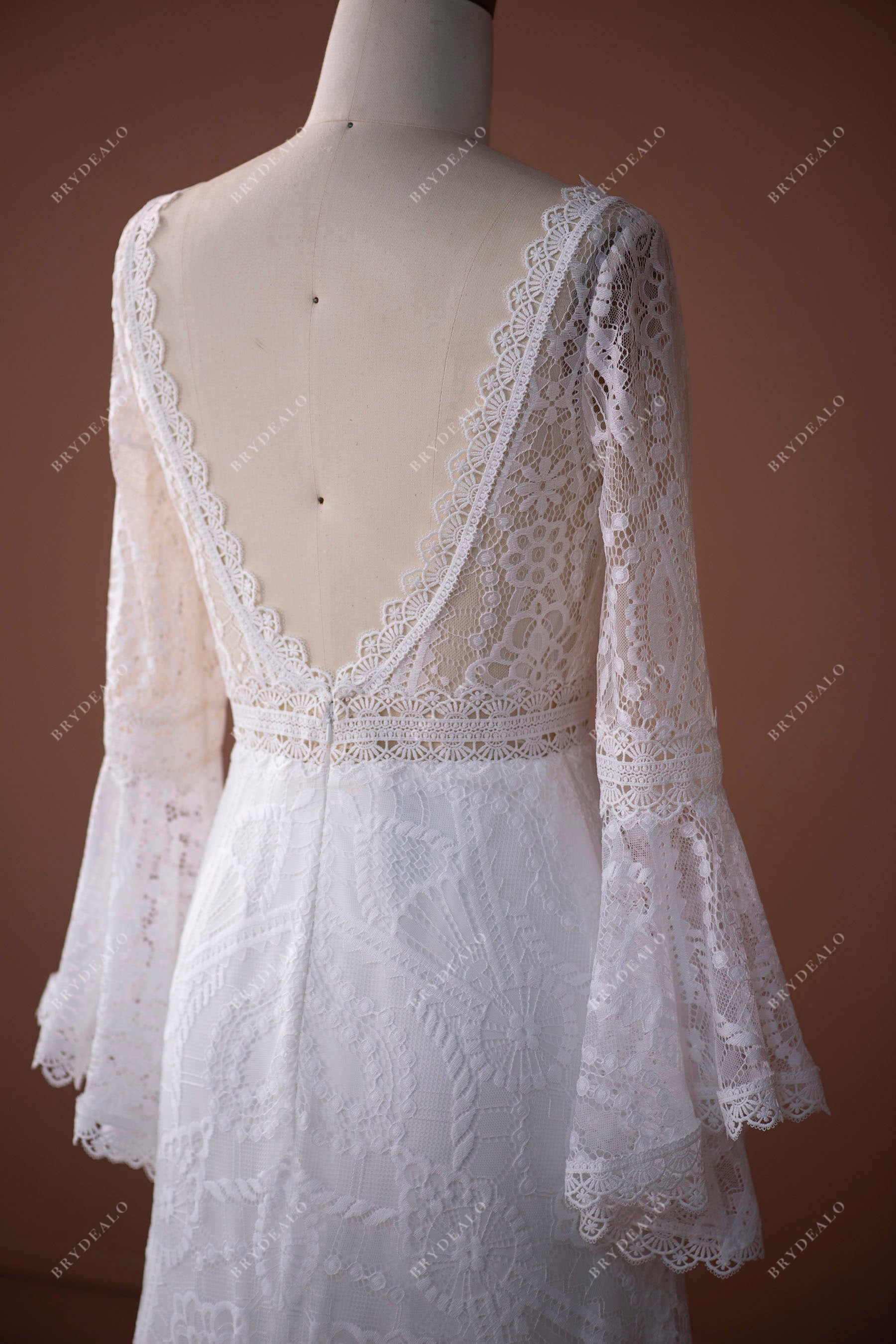 sexy open back sheer sleeves spring bridal gown