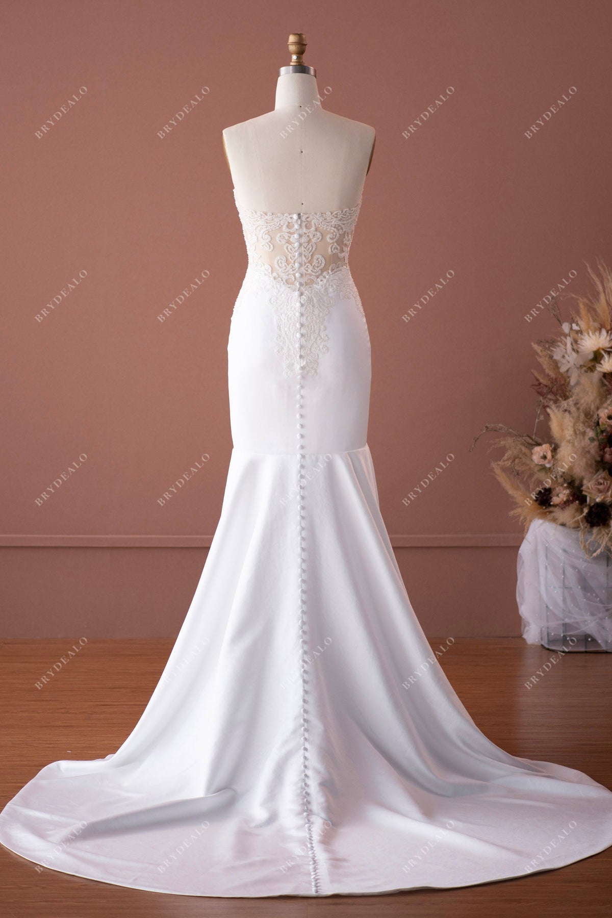 Elegant Satin Strapless Mermaid Wedding Dress Brydealo